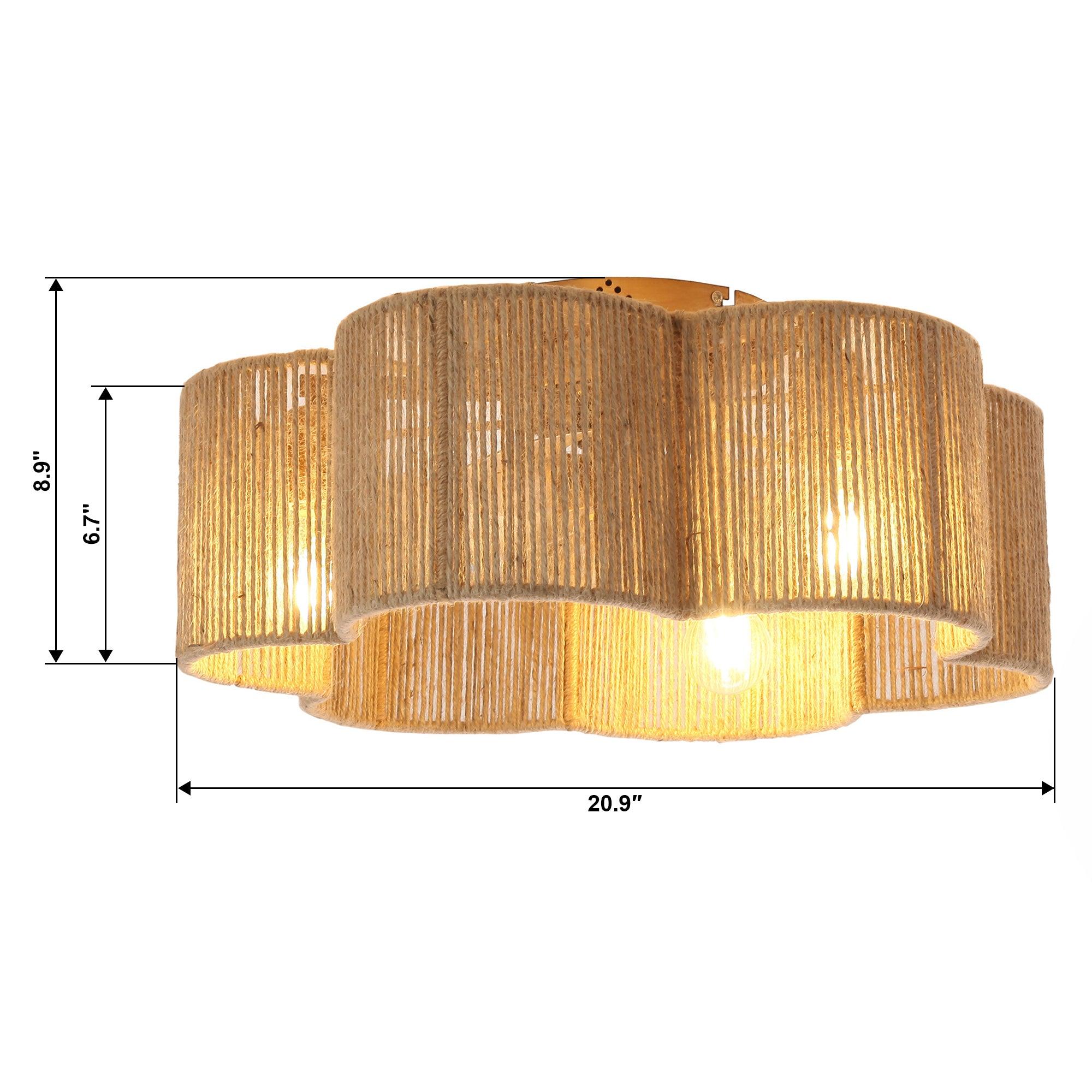 21 Inch Golden Farmhouse Rattan Ceiling Fan with Light - Remote & APP Control, Flower Shape Design for Living Room, Bedroom, and Patio