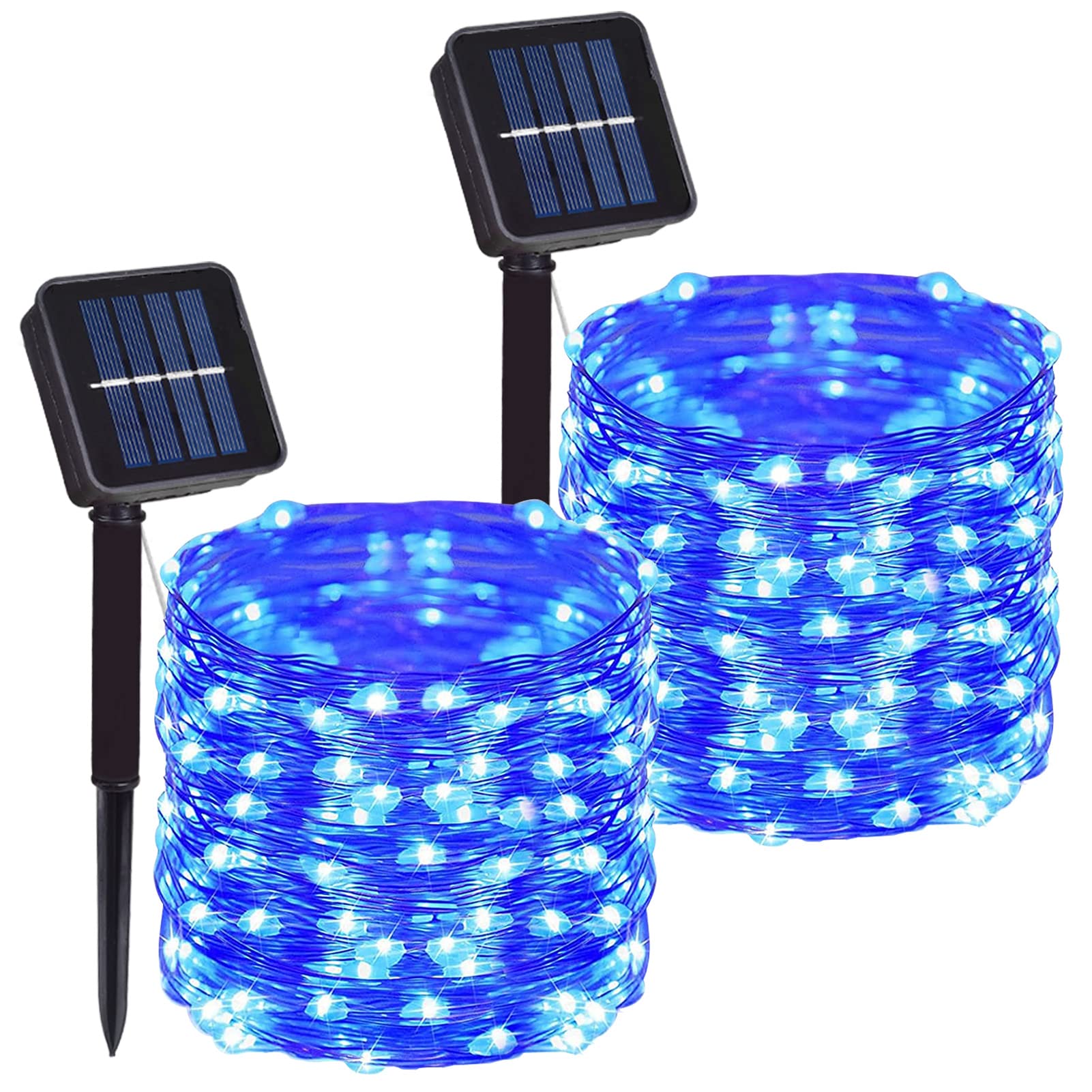 2 Pack 200 LED Solar Powered Copper Wire Fairy Lights - Waterproof Outdoor String Lights with 8 Modes for Garden, Patio, Yard, Party & Christmas Decor (Blue) - Perfect for Backyard Lighting, Wedding Decorations and Holiday Displays