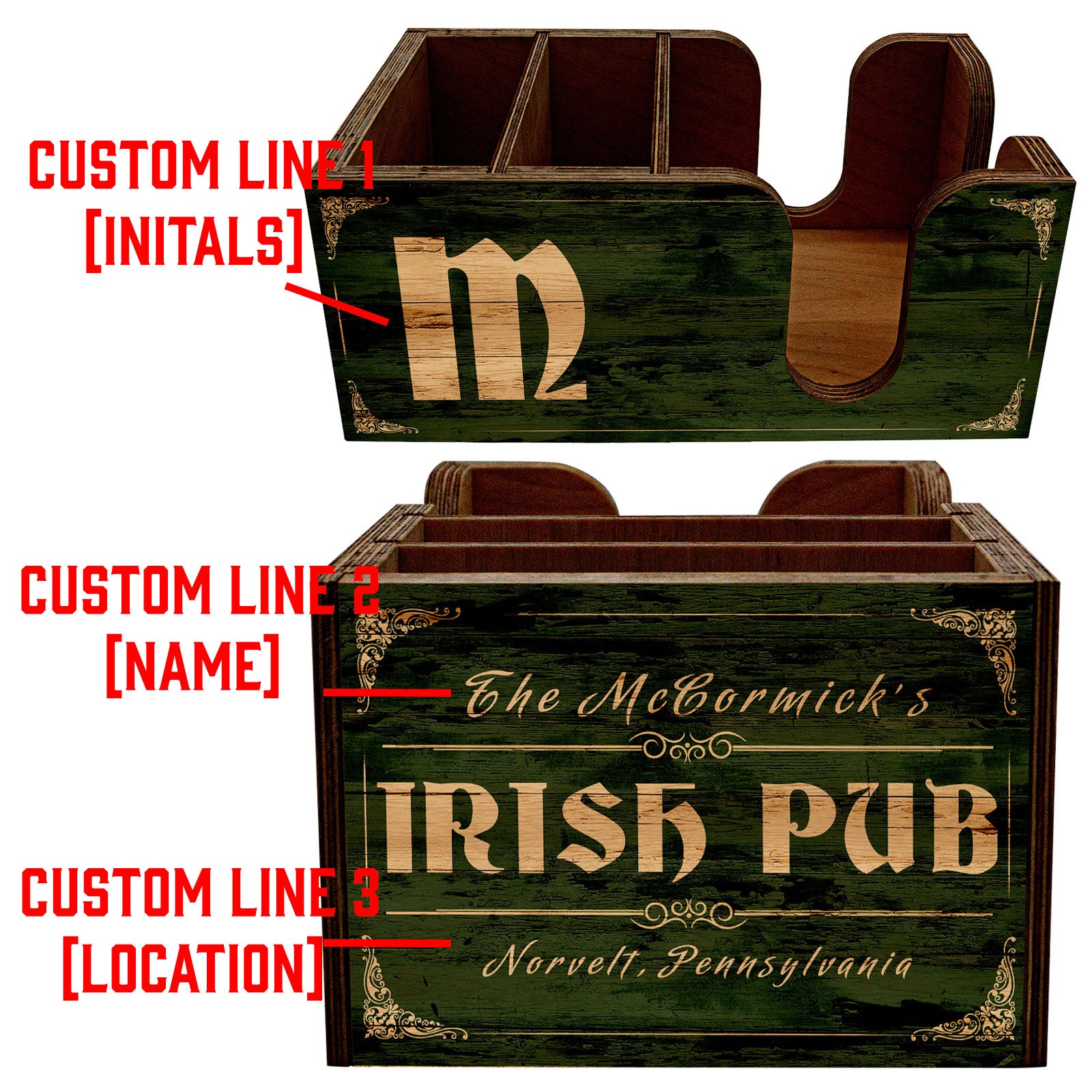 Customizable Bar Top Napkin Caddy for Irish Pub - Perfect for Restaurants, Bars & Home Entertaining - Durable & Stylish Napkin Holder for Countertops