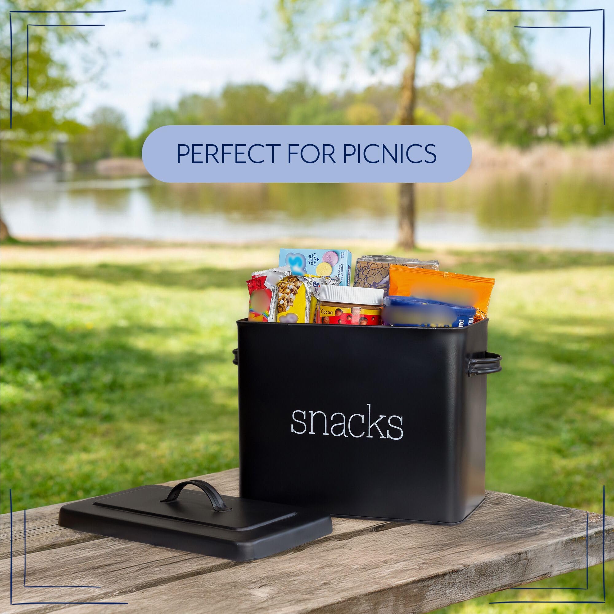 AuldHome Black Enamel Snack Bin - Modern Farmhouse Style Snack Container for Chips, Cookies & Candy | Perfect for Kitchen Counter, Pantry Organization & Party Serving