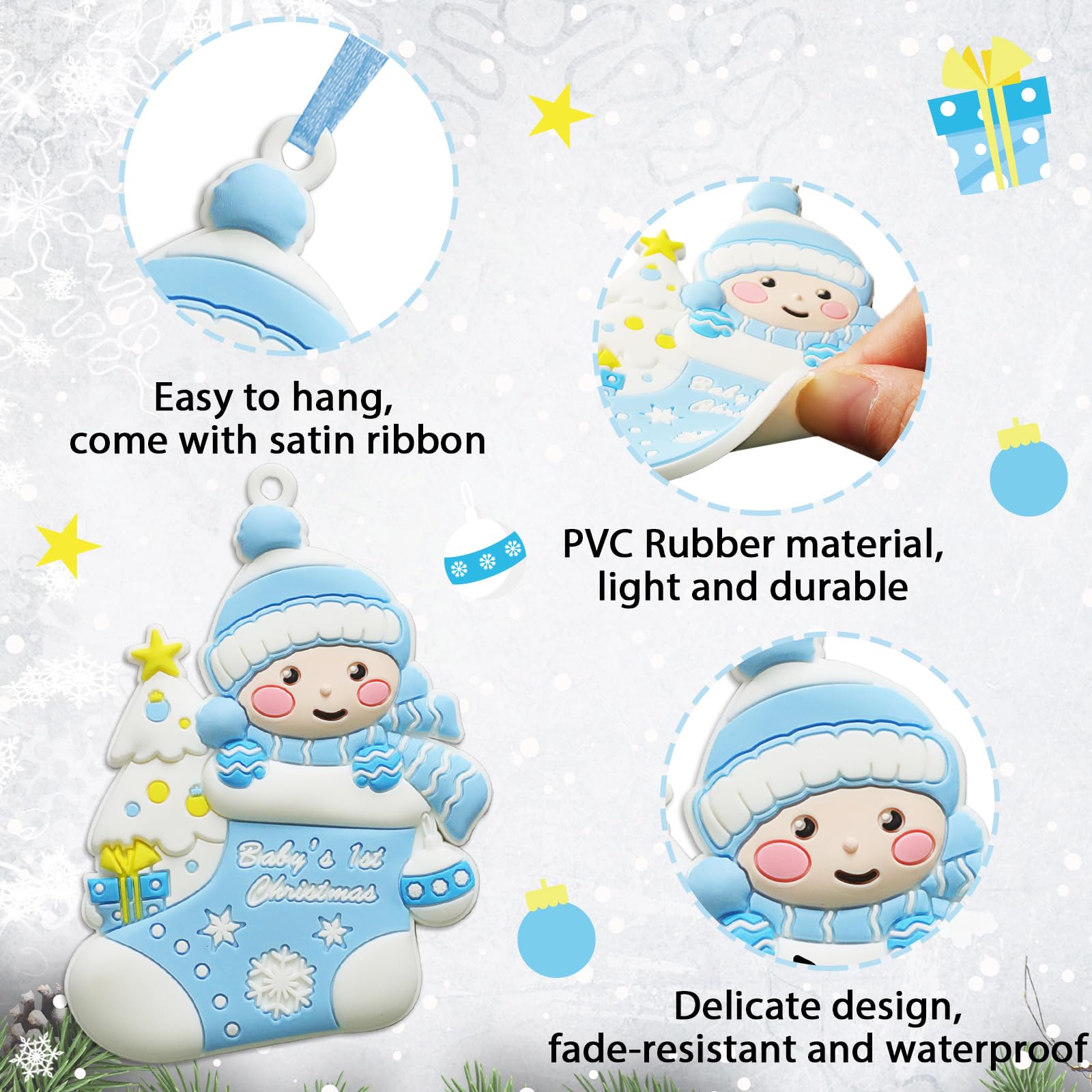 Personalized Baby Boy's First Christmas Ornament 2024 - Custom Handwritten Keepsake for Newborn Boys - Christmas Tree Decoration - Free Engraving - Perfect for Baby's 1st Christmas, Holiday Gifts & Family Keepsakes