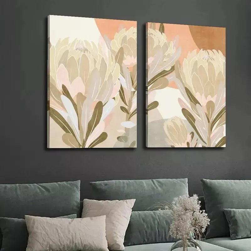 2PCS Neutral Abstract Flower Canvas Wall Art - 50x75cm Framed Floral Print, High Quality Australian Made, Ready to Hang - Perfect for Living Room, Bedroom & Office Decor