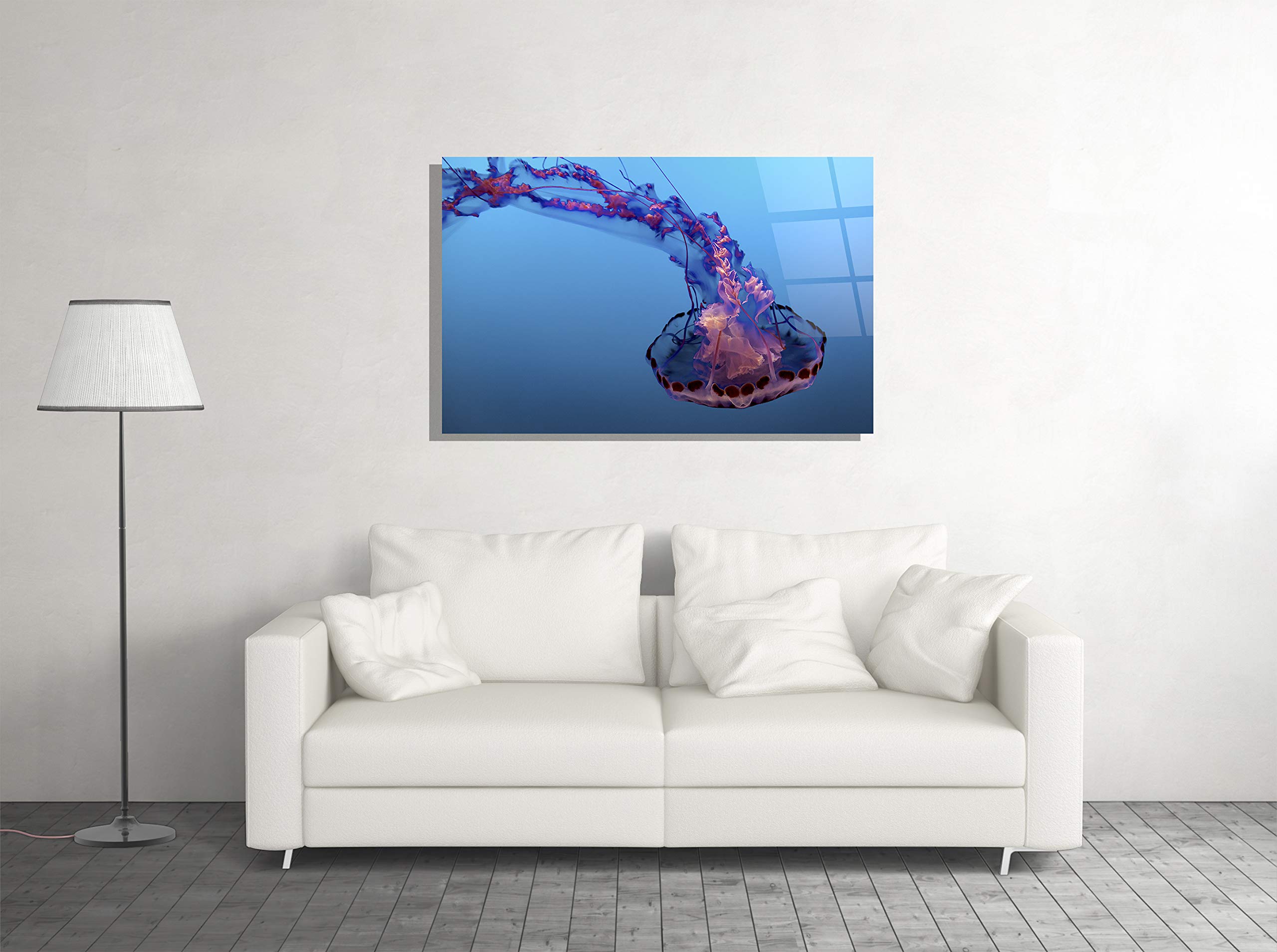 Premium Jellyfish Sea Jelly Ocean Medusa Tempered Glass Wall Art - Modern Home & Office Decor - Unique Gift Idea for Beach Lovers (24x36 Inches) - Perfect for Living Rooms, Bedrooms, Hotels & Coastal Themed Spaces