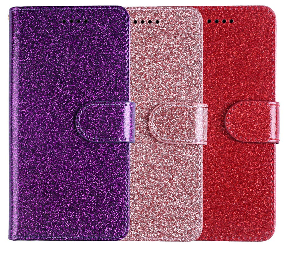 ASUWISH Samsung Galaxy S6 Edge Case with Tempered Glass Screen Protector - Wallet Phone Cover with Card Holder & Kickstand | Glitter Purple Protective Case for Galaxy S6 Edge/6S/6/6 Edge | Perfect for Daily Use, Travel & Hands-Free Viewing