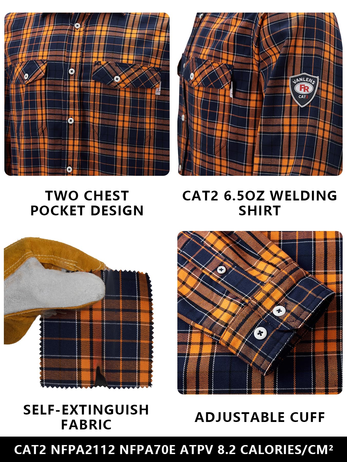 FR Shirts for Men - 6.5oz Lightweight Flame Resistant Welding Shirt - CAT2/NFPA2112 Certified - Perfect for Welding, Construction & Industrial Work Safety