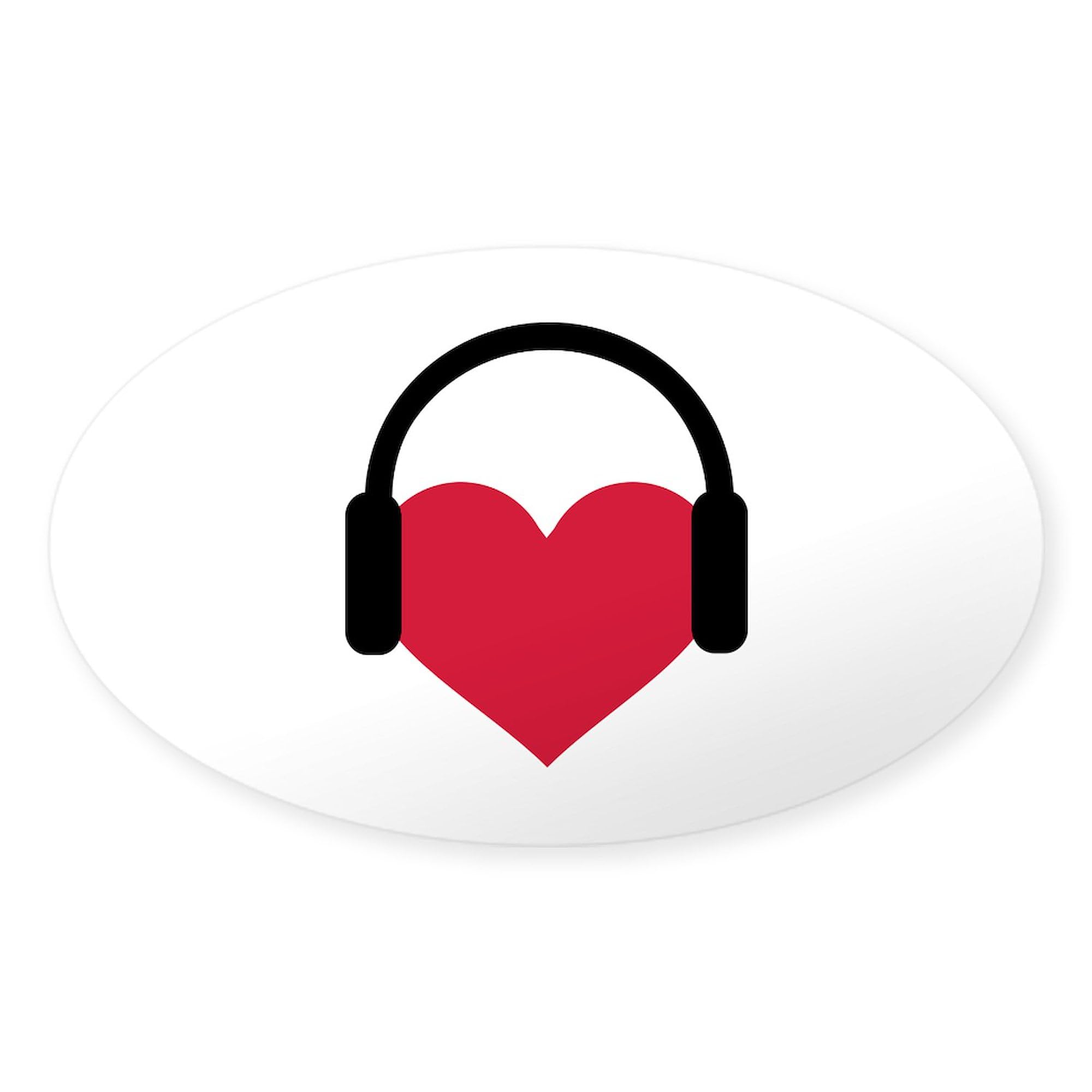 Red Heart Headphones Oval Car Bumper Sticker - Vinyl Decal for Cars, Laptops & Windows | Perfect for Music Lovers & Audiophiles