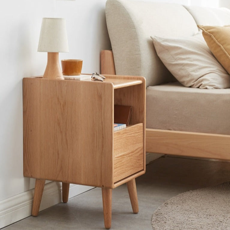 Solid Wood Ultra Narrow Nightstand - Oak, Rubber, Cherry - Perfect for Small Bedrooms, Apartments & Tight Spaces