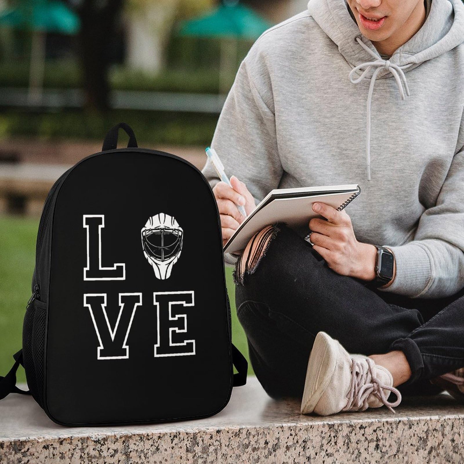 IOEDTHBJ Love Hockey Backpack - 17 Inch Laptop Backpack for Men & Women, 3D Printed School Computer Bag with Stylish Design - Perfect for Work, College & Travel