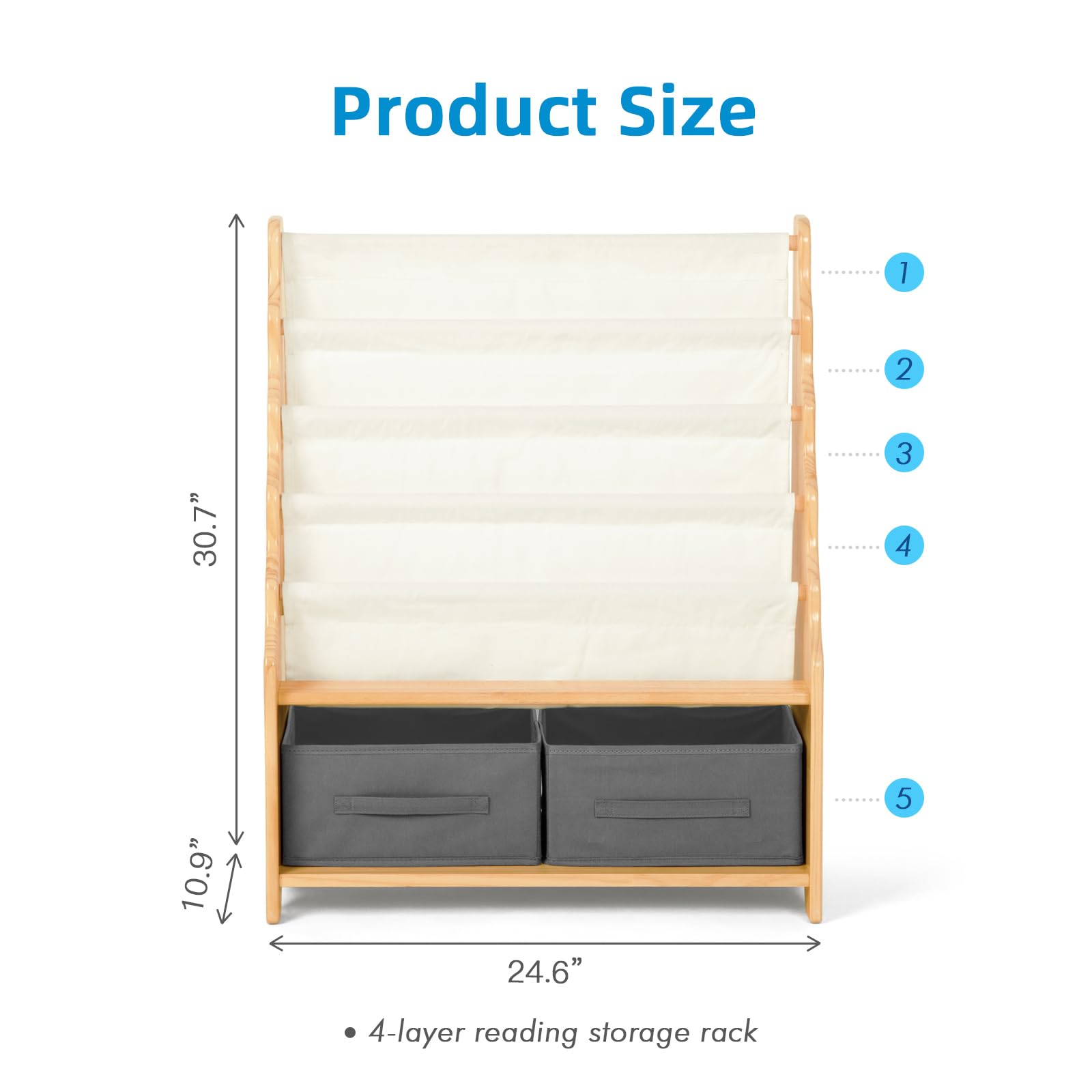 OOOK Solid Wood Montessori Bookshelf for Kids - 27.6