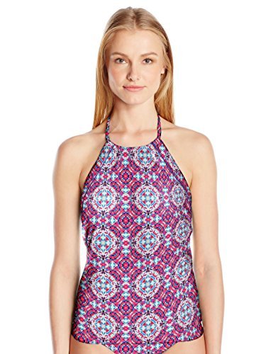 Shelli Segal Women's Mayan Escape High Neck Tankini Swimsuit - Foxy Pink, Medium | Flattering One-Piece Alternative for Beach, Pool & Vacation | Plus Size Swimwear for Women