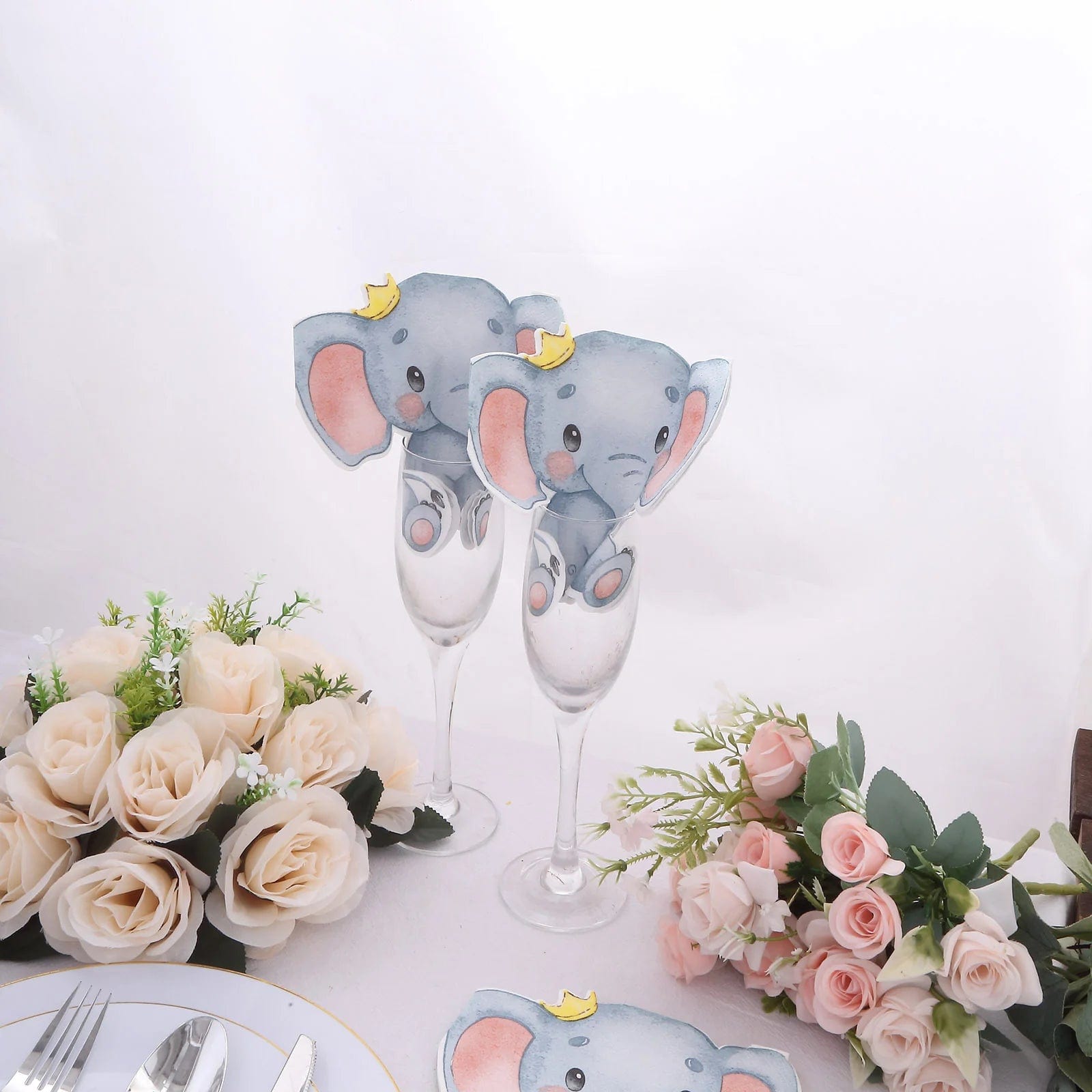 20 Pack Blue Elephant Shaped Paper Beverage Napkins for Cocktail Parties, Birthday Celebrations & Themed Events - Premium Quality Disposable Drink Coasters