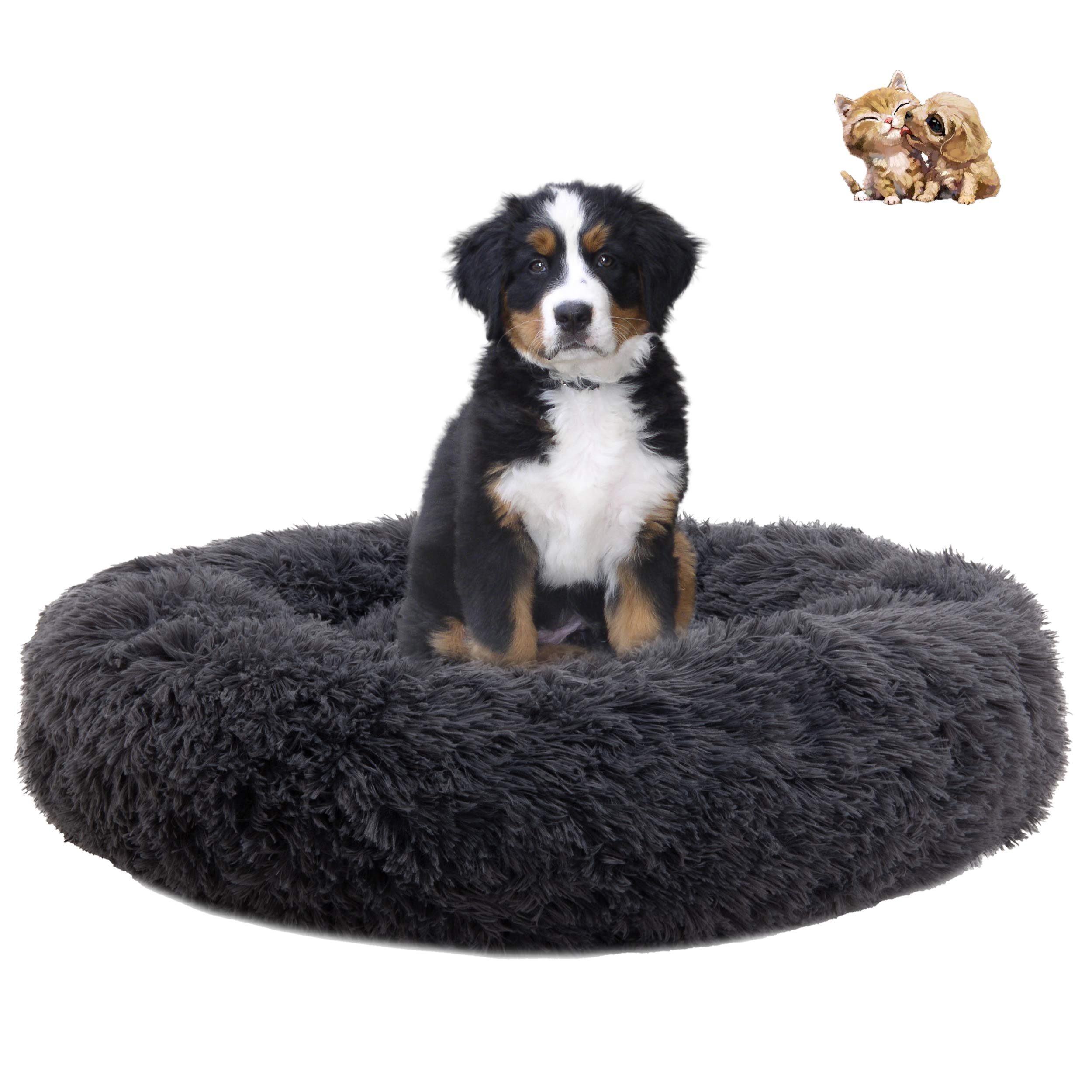 Ultra Soft Donut Cuddler Dog Calming Bed - Washable Round Pet Bed for Dogs & Cats - Perfect for Anxiety Relief & Cozy Napping