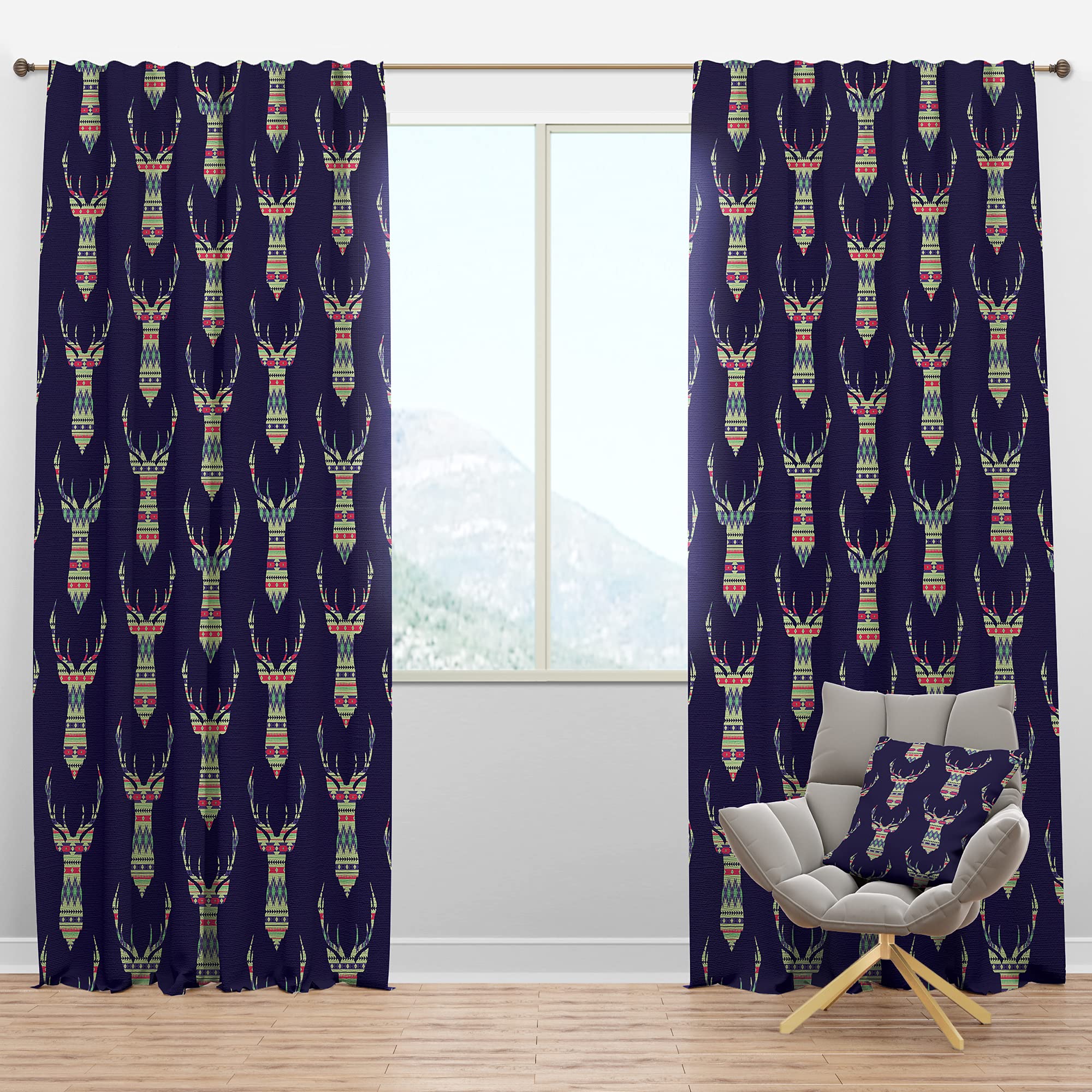 DesignQ Blackout Curtains - Colorful Ethnic Deer Pattern Thermal Insulated Drapes for Bedroom & Living Room (52x120, Single Panel) - Perfect for Home Decor, Privacy & Light Blocking