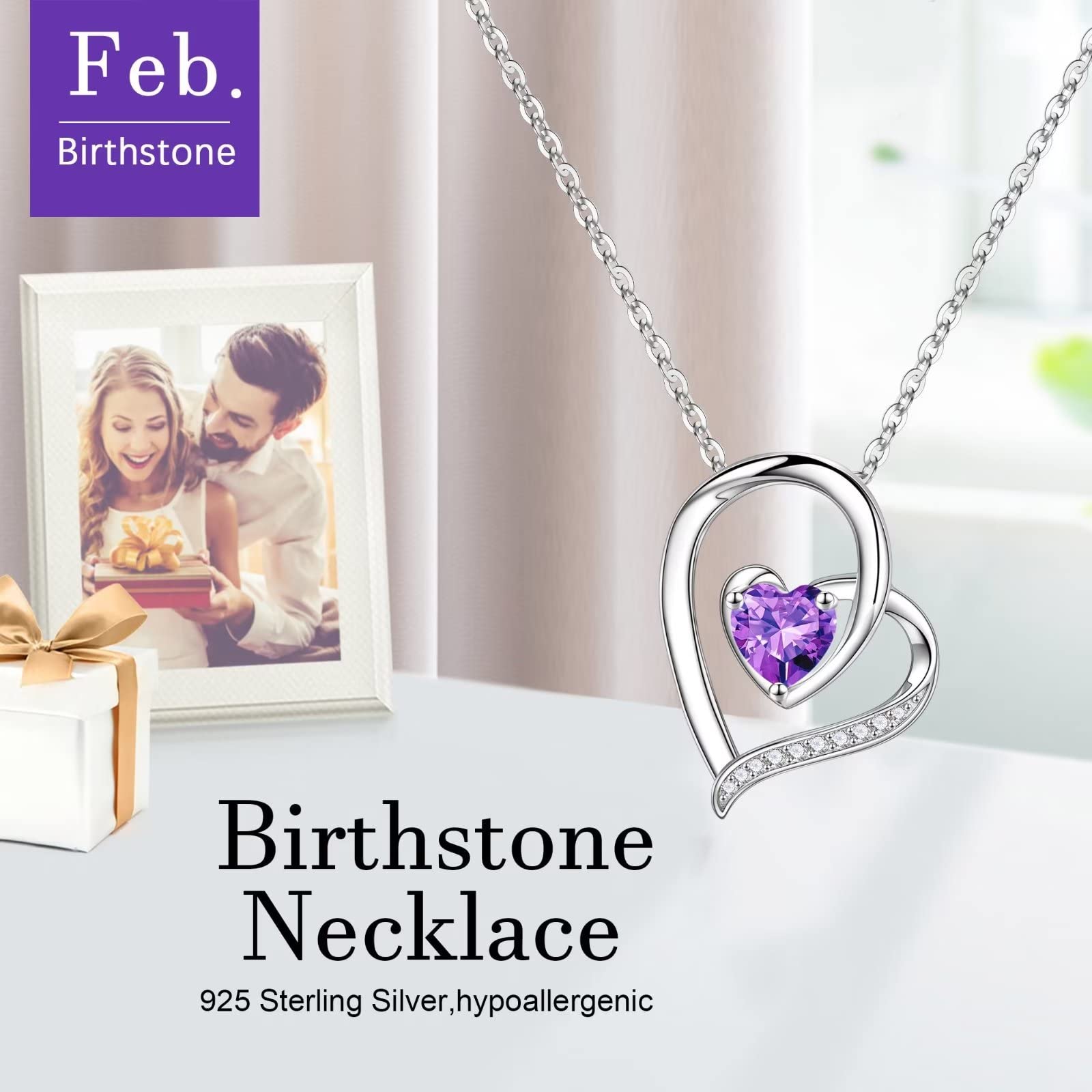 925 Sterling Silver Birthstone Necklace for Women - Heart Pendant with Genuine Birthstone | Personalized Gift for Mom, Wife, Daughter | Perfect for Mother's Day, Anniversary, Birthday | Elegant Jewelry for Everyday Wear & Special Occasions