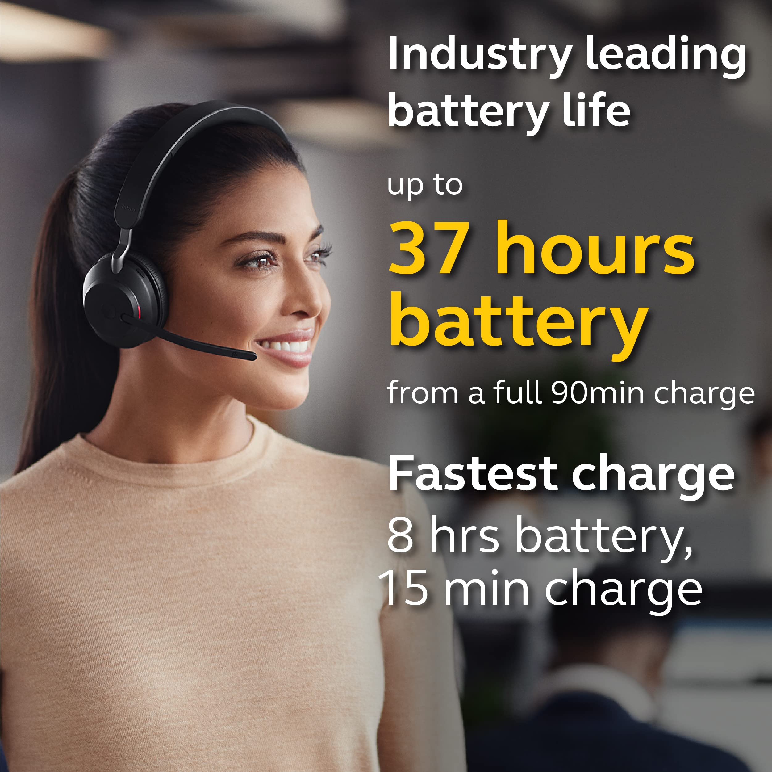Jabra Evolve2 65 MS Wireless Bluetooth Headset with Link380a - Stereo Office Headphones for Calls & Music, 37H Battery Life, Passive Noise Cancelling (Black) | Perfect for Remote Work, Online Meetings & Home Office Use