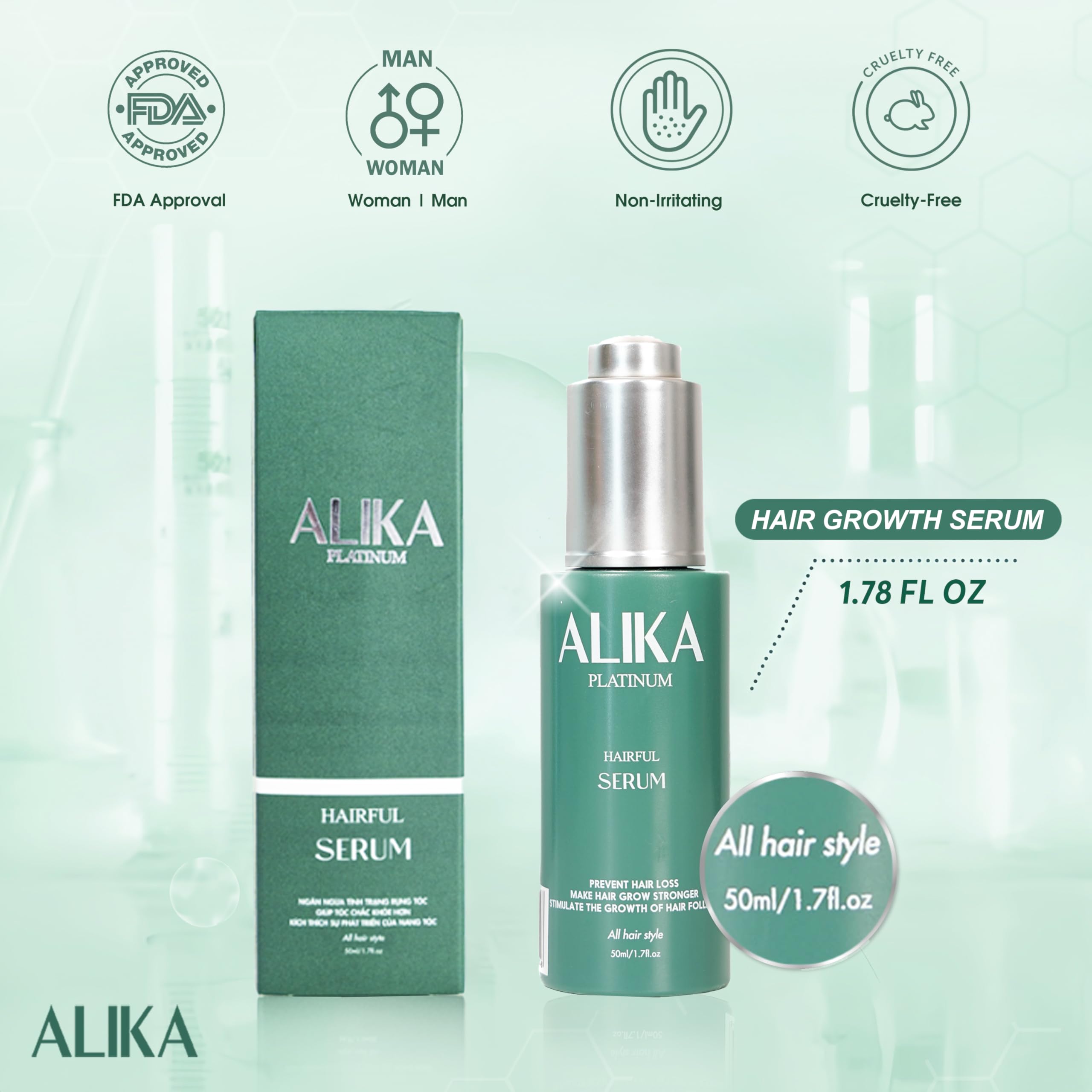 ALIKA 3 Hair Growth Serum for Women & Men - Scalp Treatment for Hair Loss & Thinning - Natural Formula for Dry, Oily & Normal Scalp - Promotes Thicker, Longer & Healthier Hair (50ml) - Perfect for Daily Use at Home, Salon Treatments & Travel