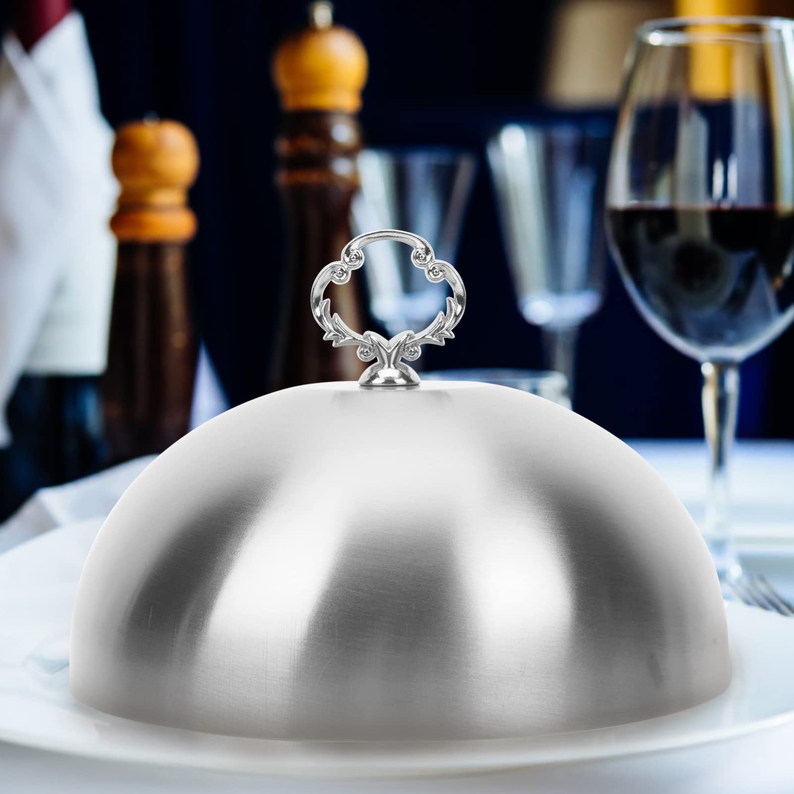 Stainless Steel Food Cover Dome - 20cm Cheese Melting Dome with Silver Flower Handle, Basting Cover for Cakes & Serving Dishes | Perfect for Restaurants, Bakeries & Home Kitchen Use