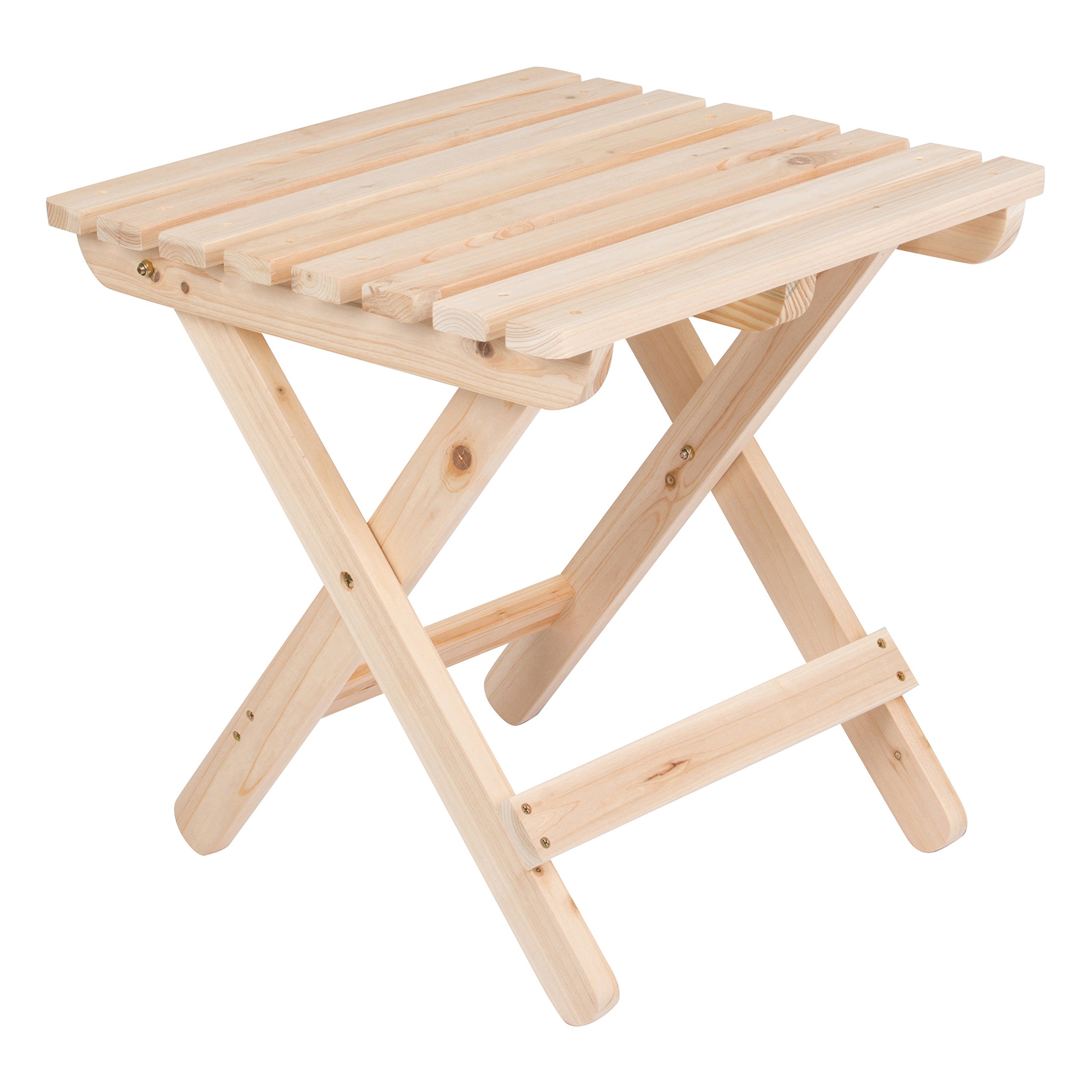 Shine Company Solid Wood Square Folding Side Table - Natural Wood Outdoor Patio Table for Garden, Balcony, Deck, and Adirondack Chair Companion