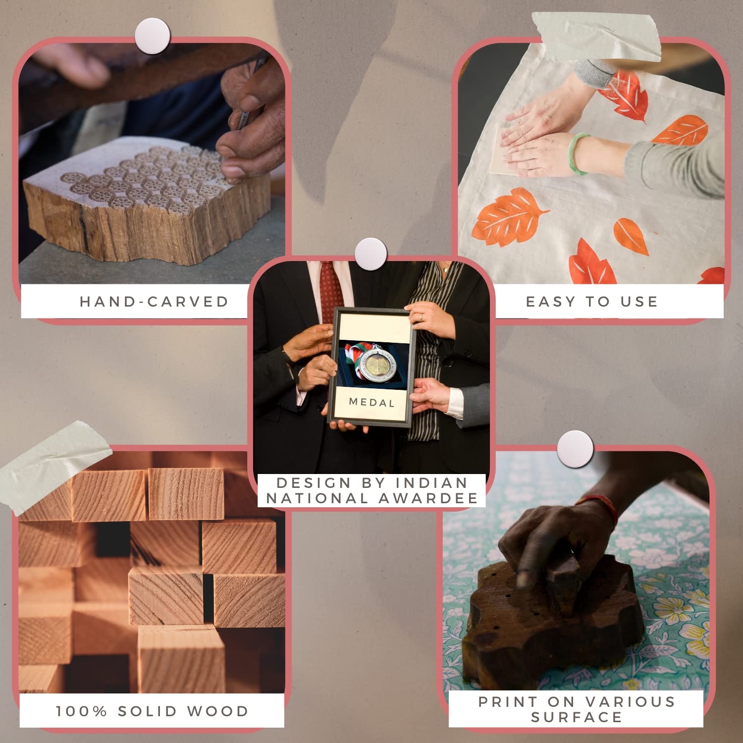 Wooden Pottery Printing Blocks - Pack of 10 Handcrafted Clay & Textile Stamps for DIY Crafts, Saree Borders, Ceramics & Tattoo Designs - Perfect for Pottery Making, Fabric Printing & Art Projects - HASHCART®