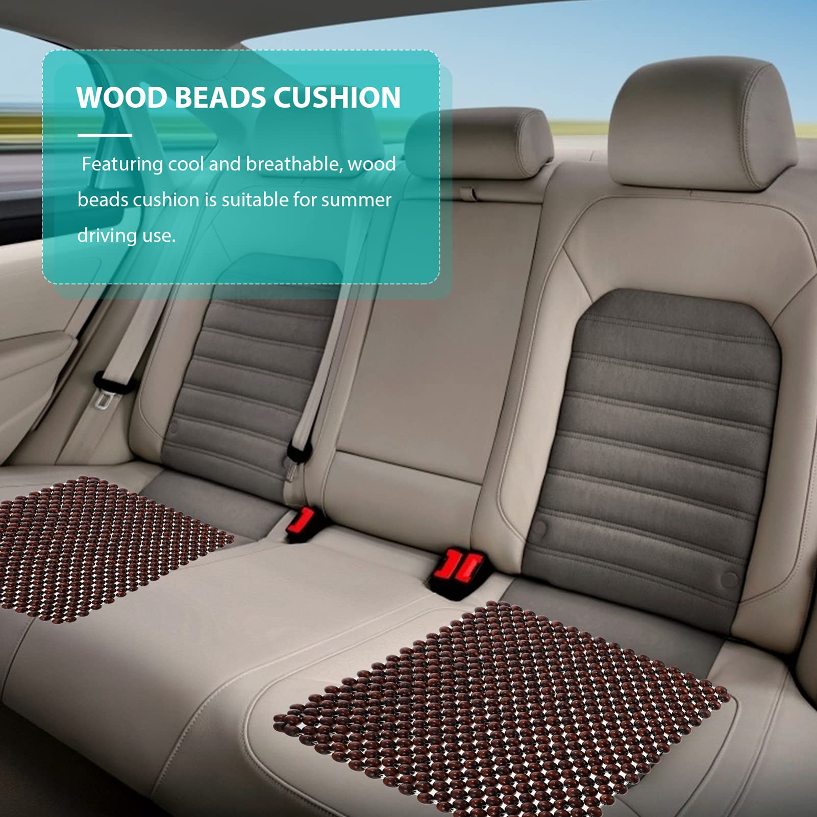 Wakauto Wooden Beaded Car Seat Cushion - Breathable Cooling Mat for Summer Driving, Universal Fit for Cars, Office & Home Chairs - Comfortable Square Auto Seat Cover Pad for Long Commutes and Road Trips