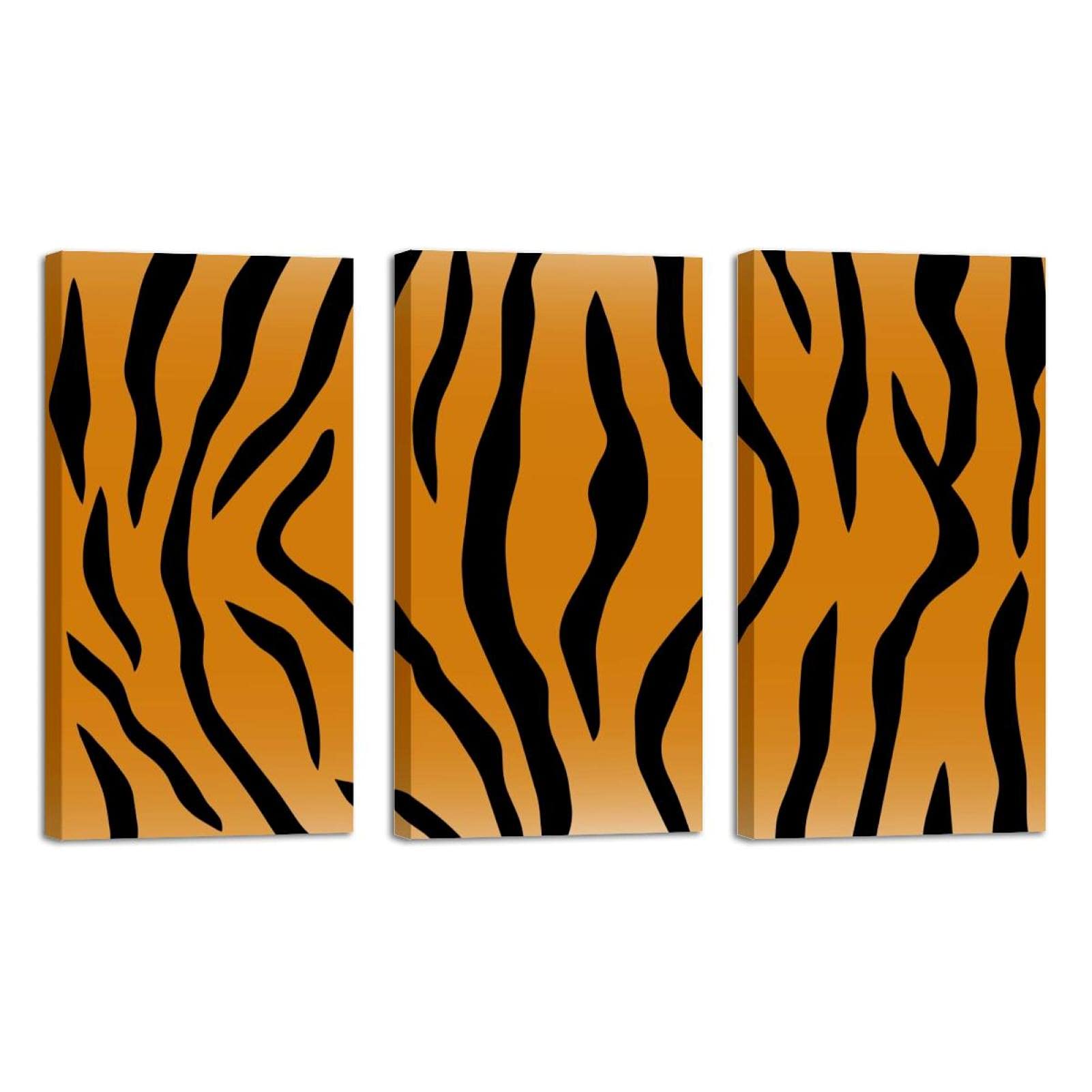 Tiger Stripe Oil Painting Canvas Wall Art - 16x32 Inch 3-Panel Framed Print for Living Room, Bedroom & Office Decor | Modern Home & Office Wall Decorations