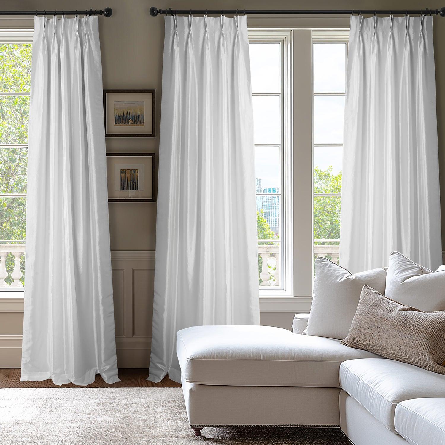 Premium Eggshell French Pleat Faux Silk Taffeta Blackout Curtains - Noise Reducing & Thermal Insulated Window Treatments for Bedroom, Living Room & Home Theater