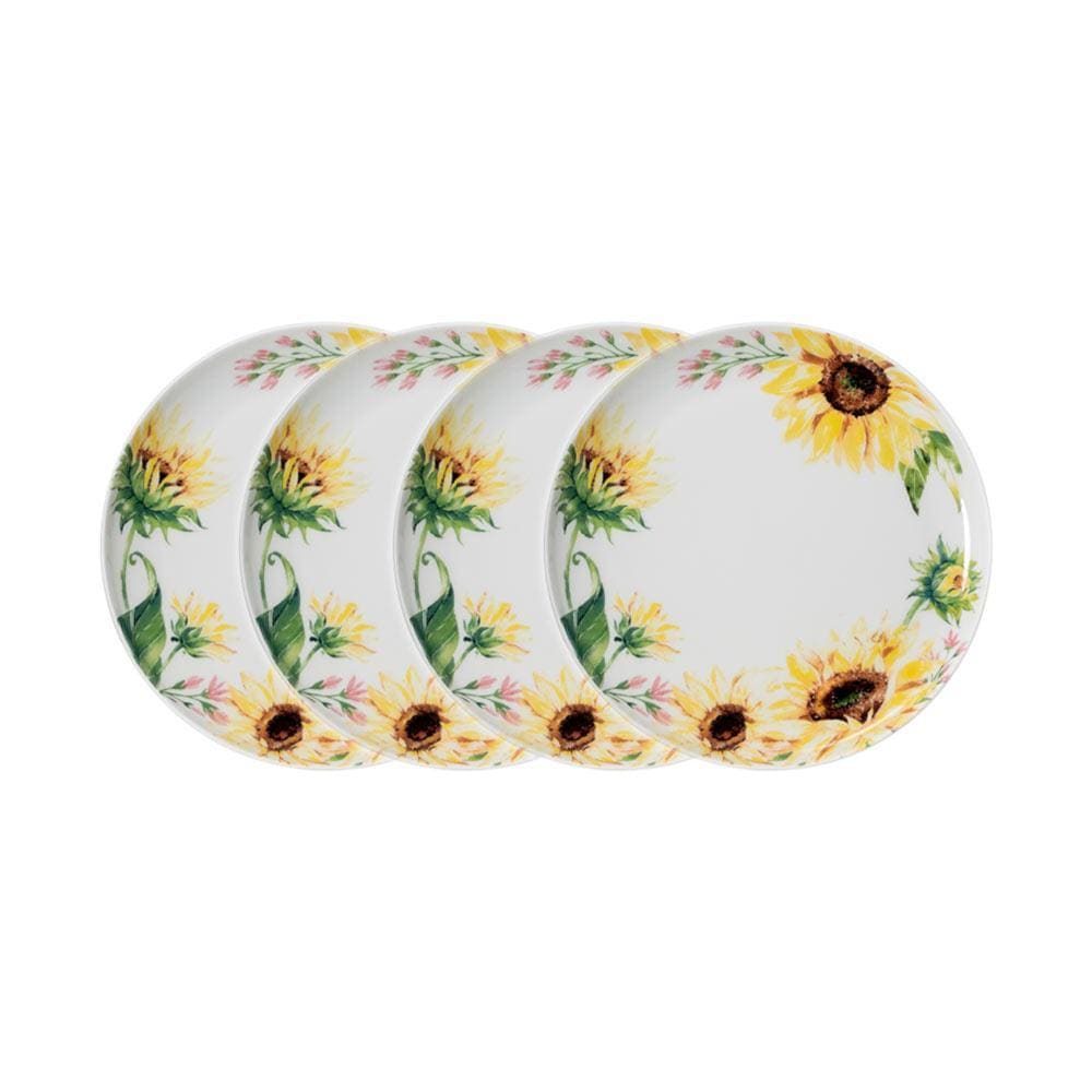 Sunflower Set of 4 Salad Plates - 10.5 Inch Decorative Dinner Plates for Spring & Summer Dining, Picnics, and Party Decor