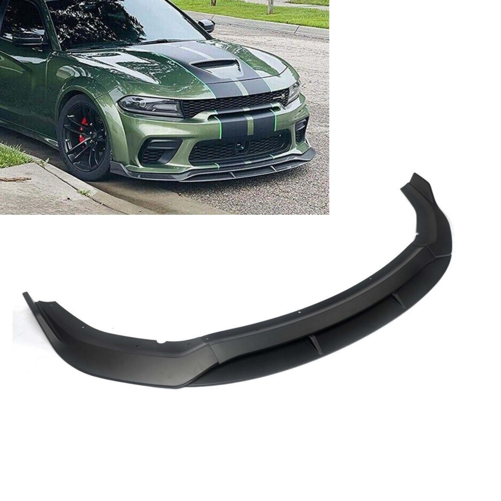 Dodge Charger Widebody Front Bumper Lip Spoiler Splitter Kit - 4 Piece Matte Black Aero Body Kit for Enhanced Style & Performance | Perfect for Street Racing & Car Shows