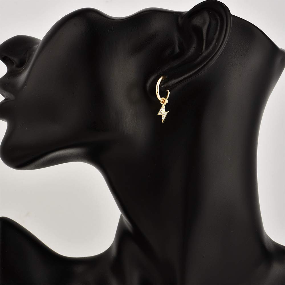 Trendy Small Gold Hoop Earrings with Crystal Lightning Bolt, Star, Cross, Spike & Butterfly Charms - Punk Jewelry for Women | Perfect Gift for Parties, Concerts & Everyday Wear