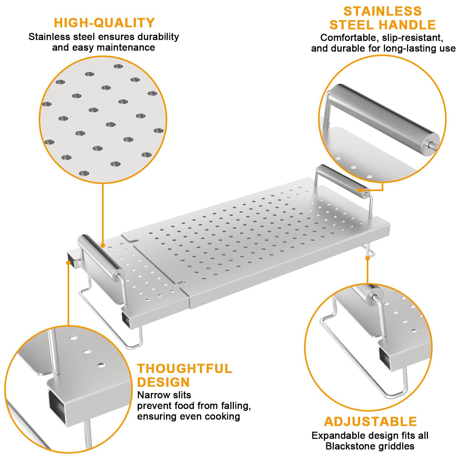 Adjustable Stainless Steel BBQ Griddle Warming Rack - Compatible with Blackstone 17/22/28/36 Inch, Weber, Charbroil, Camp Chef & Most Tabletop Flattop Griddles - Perfect for Outdoor Cooking, Backyard BBQs, Camping & Tailgating Parties