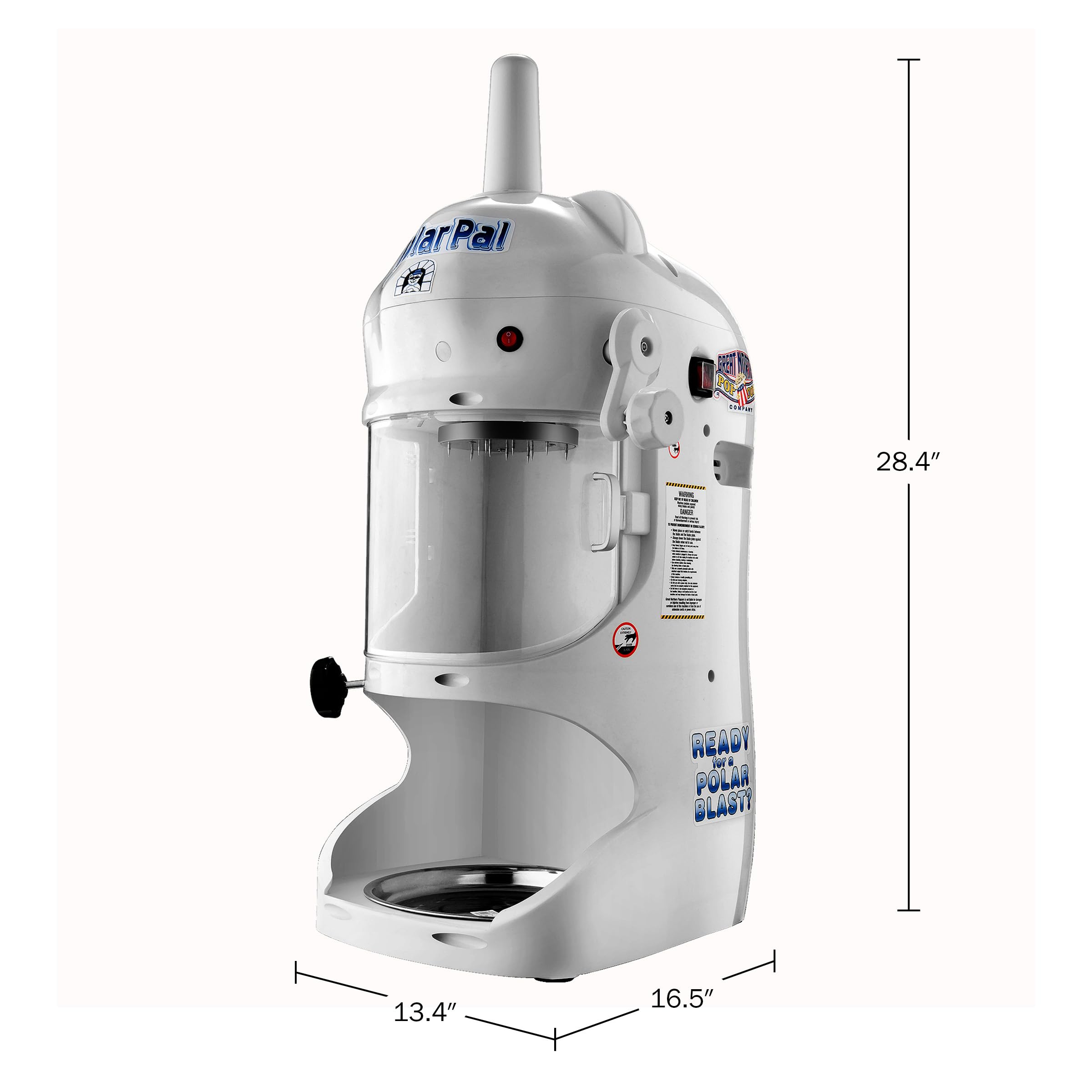 Great Northern Popcorn Electric Ice Shaver Machine - 250W High Power, 210lbs/hr Capacity, 1420RPM Stainless Steel Blade for Perfect Shaved Ice - White Snow Cone Maker & Ice Crusher for Parties, Events, and Home Use