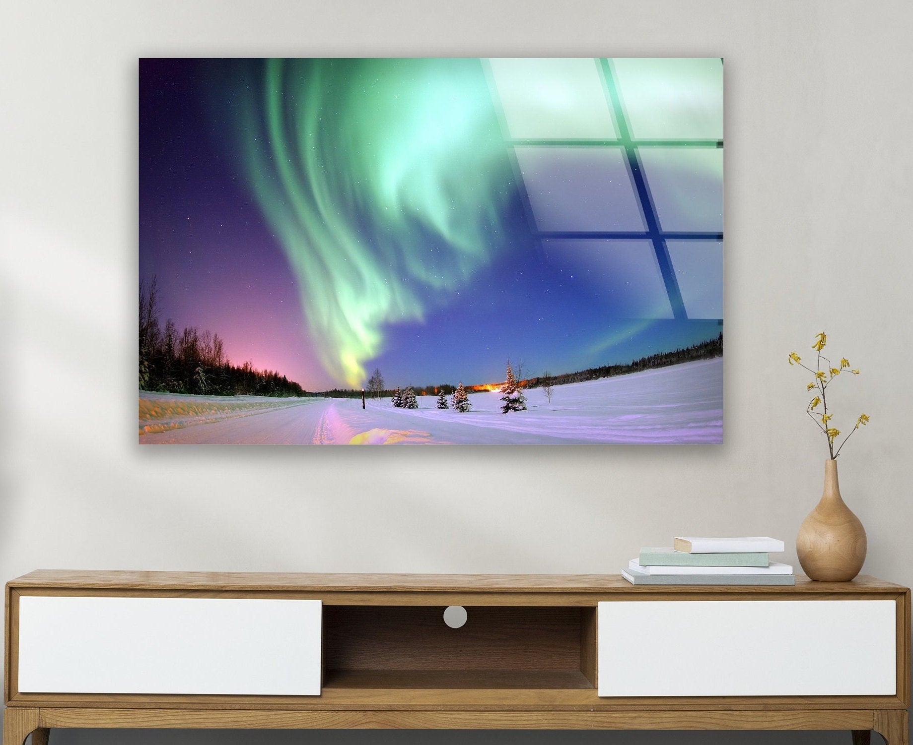 Aurora Borealis Turquoise Glass Wall Art - Handmade Northern Lights Decor for Living Room, Bedroom & Office - Stunning Blue Green Glass Mosaic for Home & Gifts