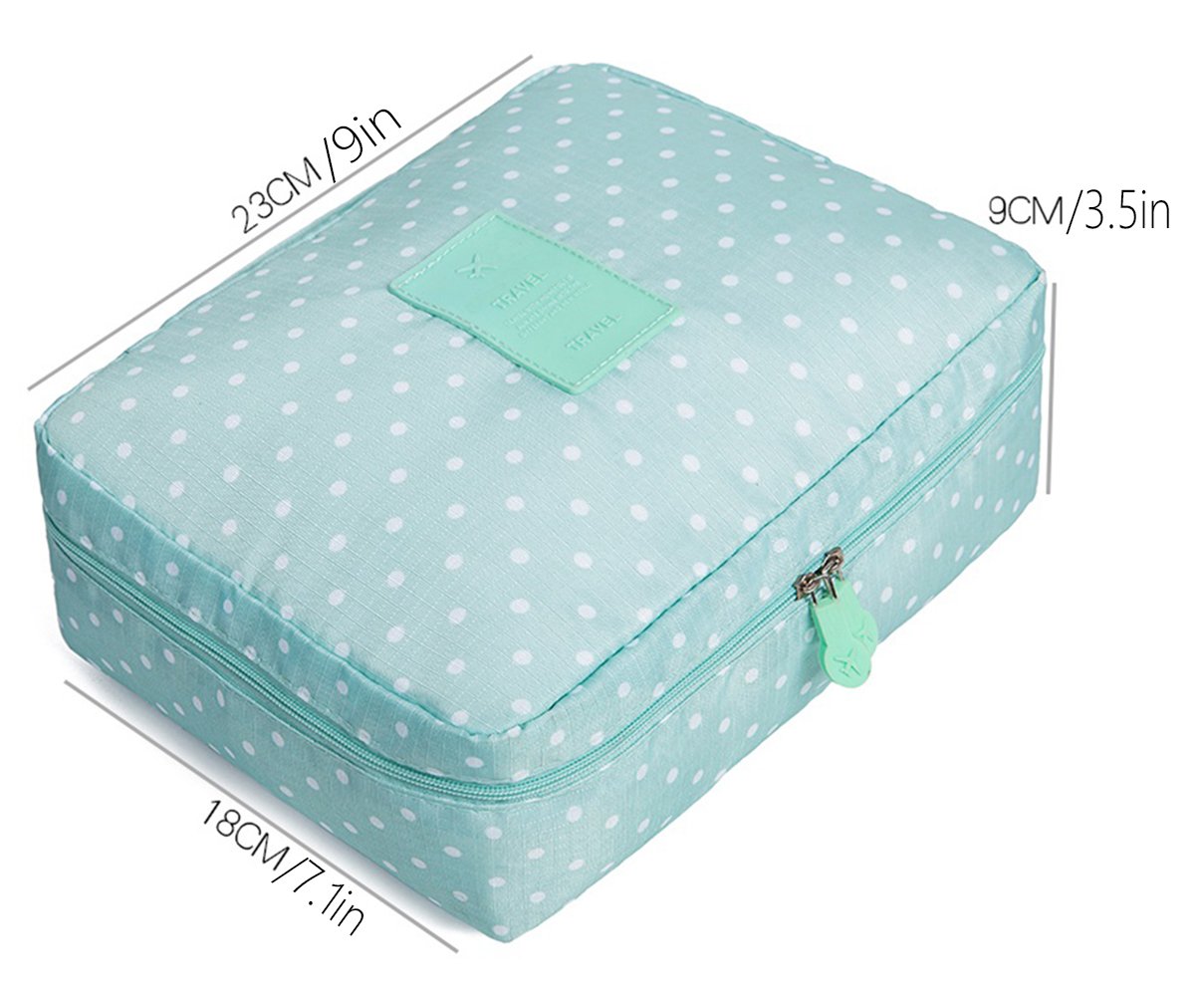 iSuperb Large Capacity Waterproof Makeup Bag for Women - Multi-Functional Travel Cosmetic Organizer with Green Dots Pattern, Perfect for Toiletries, Cosmetics & Travel Essentials (Ideal for Vacation, Gym, Business Trips)