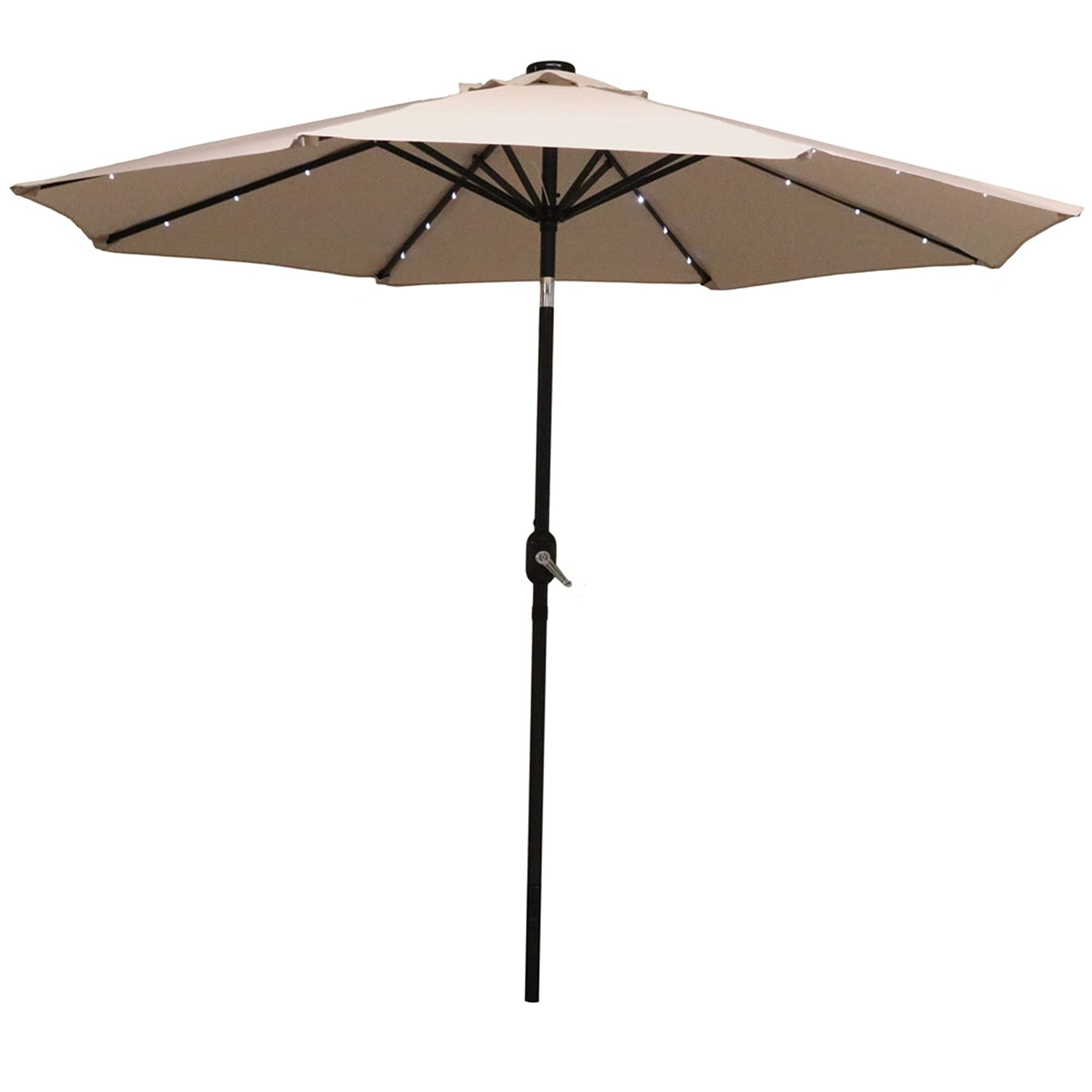Sunnydaze 9 ft Outdoor Patio Umbrella with Solar LED Lights - Waterproof Polyester Cantilever Market Umbrella with Push Button Tilt & Crank - Beige - Perfect for Poolside, Backyard, Deck & Outdoor Dining