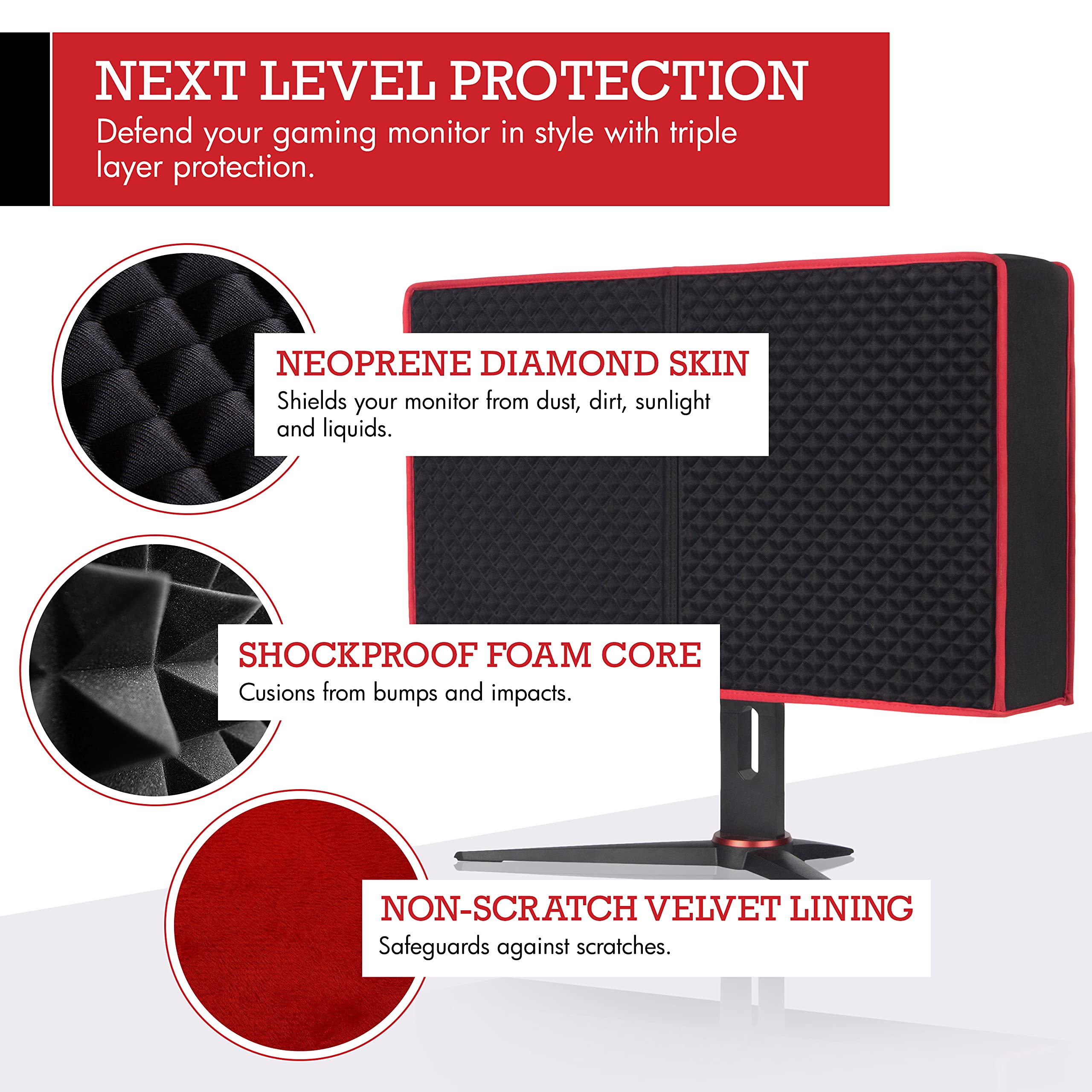 34 Inch Premium Gaming Monitor Cover - Dust, Water & Cat Resistant PC Monitor Protector in Red & Black for Desktops & Gaming Computers | Perfect for Home Office, Gaming Setup & Computer Protection