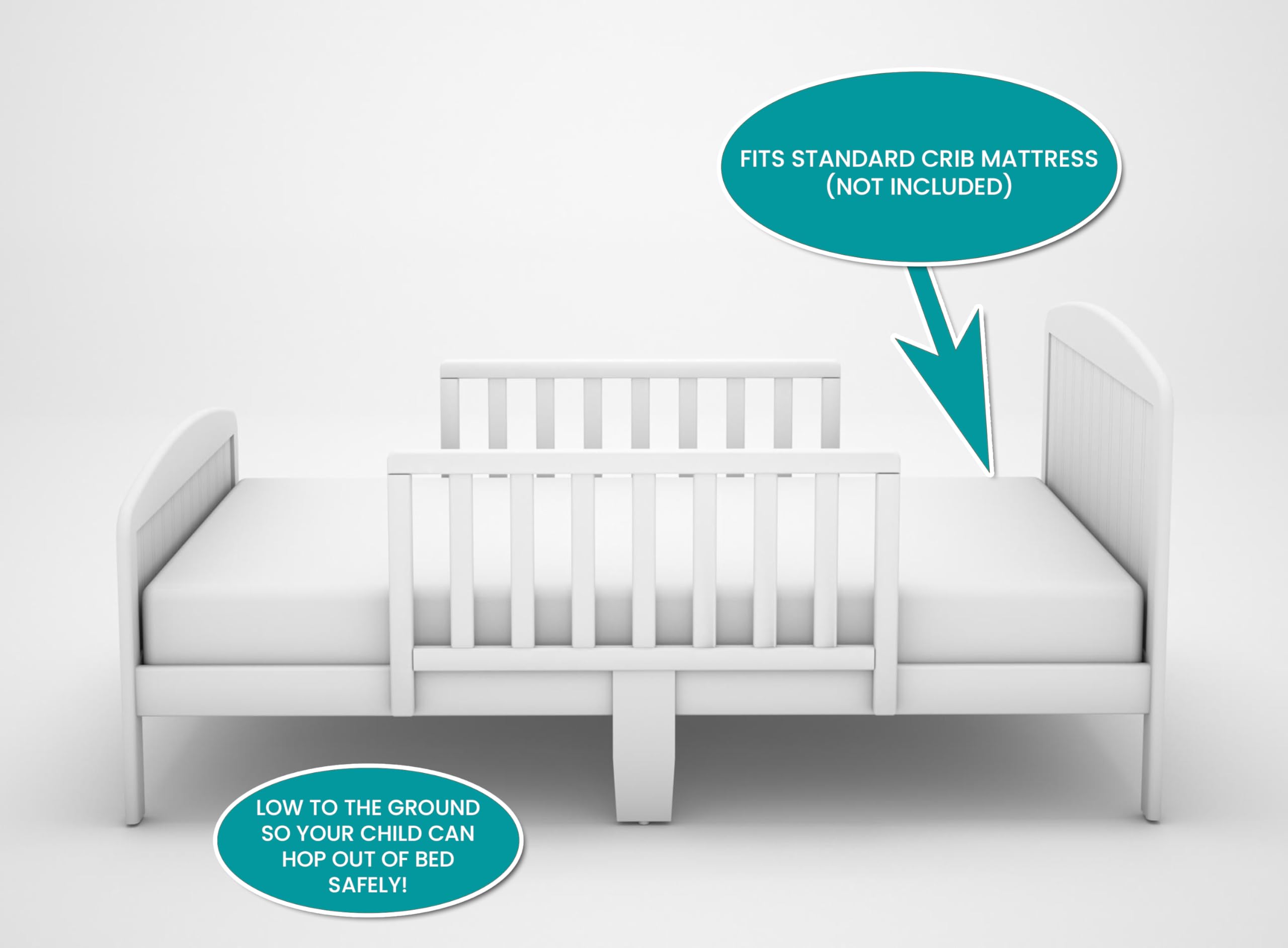 Harrisburg Solid Wood Toddler Bed with Safety Rails - Modern Low Profile Transitional Bed for Kids, Fits Crib Mattress - Perfect for Nursery, Daycare or Small Bedrooms (Warm White)