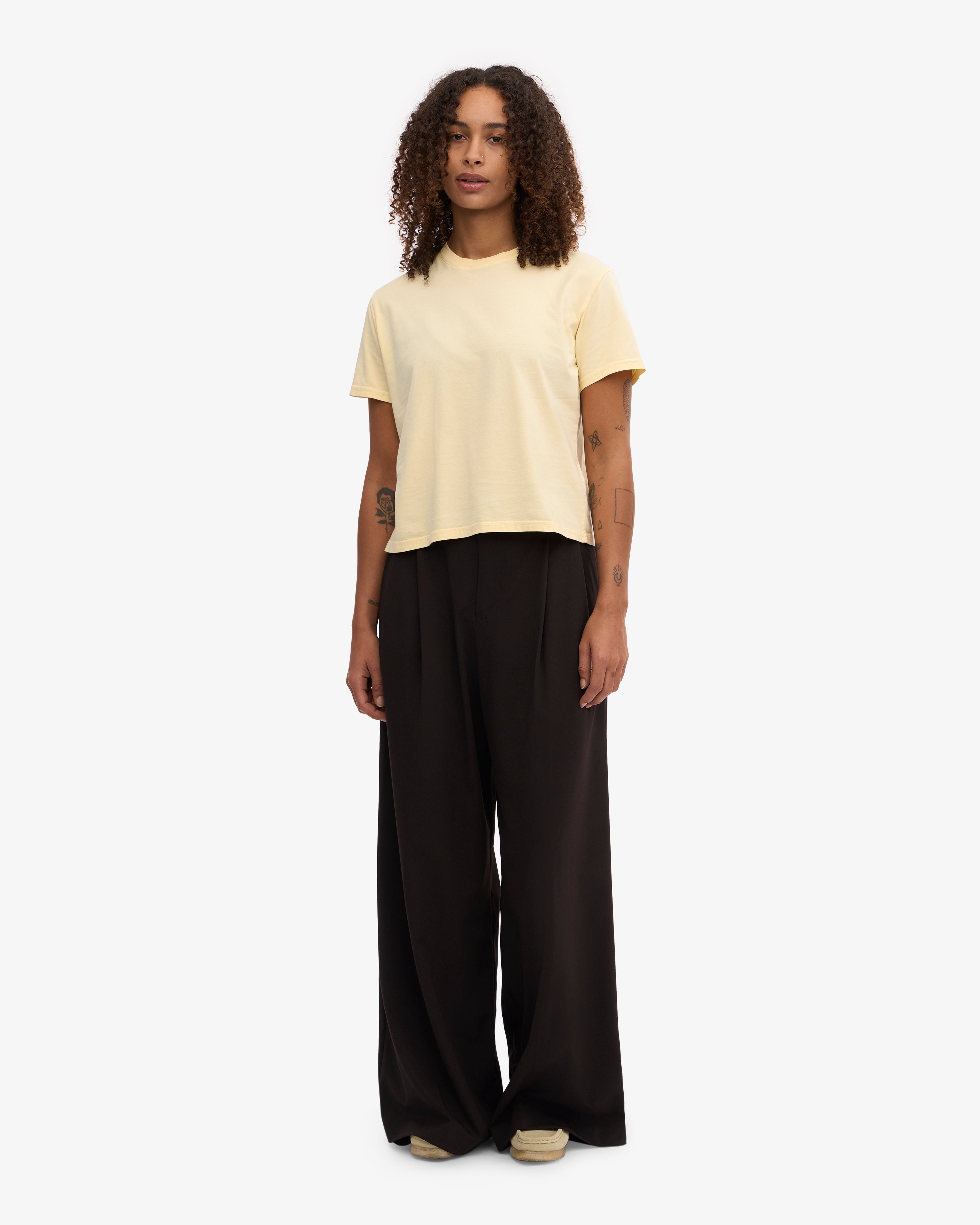 Organic Boxy Crop Tee - Soft Yellow Women's T-Shirt | Eco-Friendly Casual Top for Summer Outfits, Streetwear & Layering