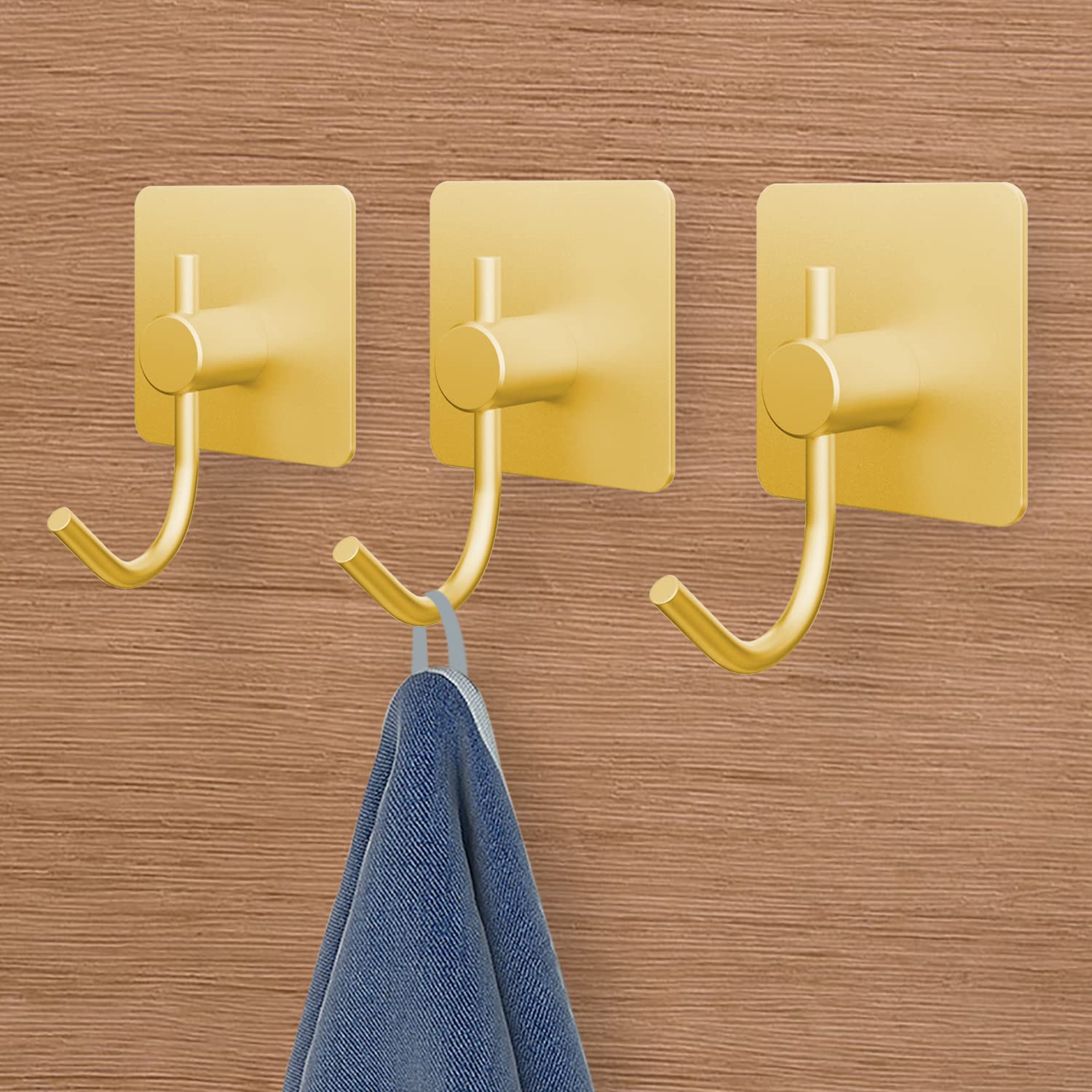 VAEHOLD 6 Pack Heavy Duty Adhesive Wall Hooks - Aluminum Sticky Hangers for Towels, Coats, Hats, Robes & Keys - Strong Wall Mount Hooks for Kitchen, Bathroom, Office & Closet Organization (Gold) - Perfect for Home Decor & Space Saving Storage