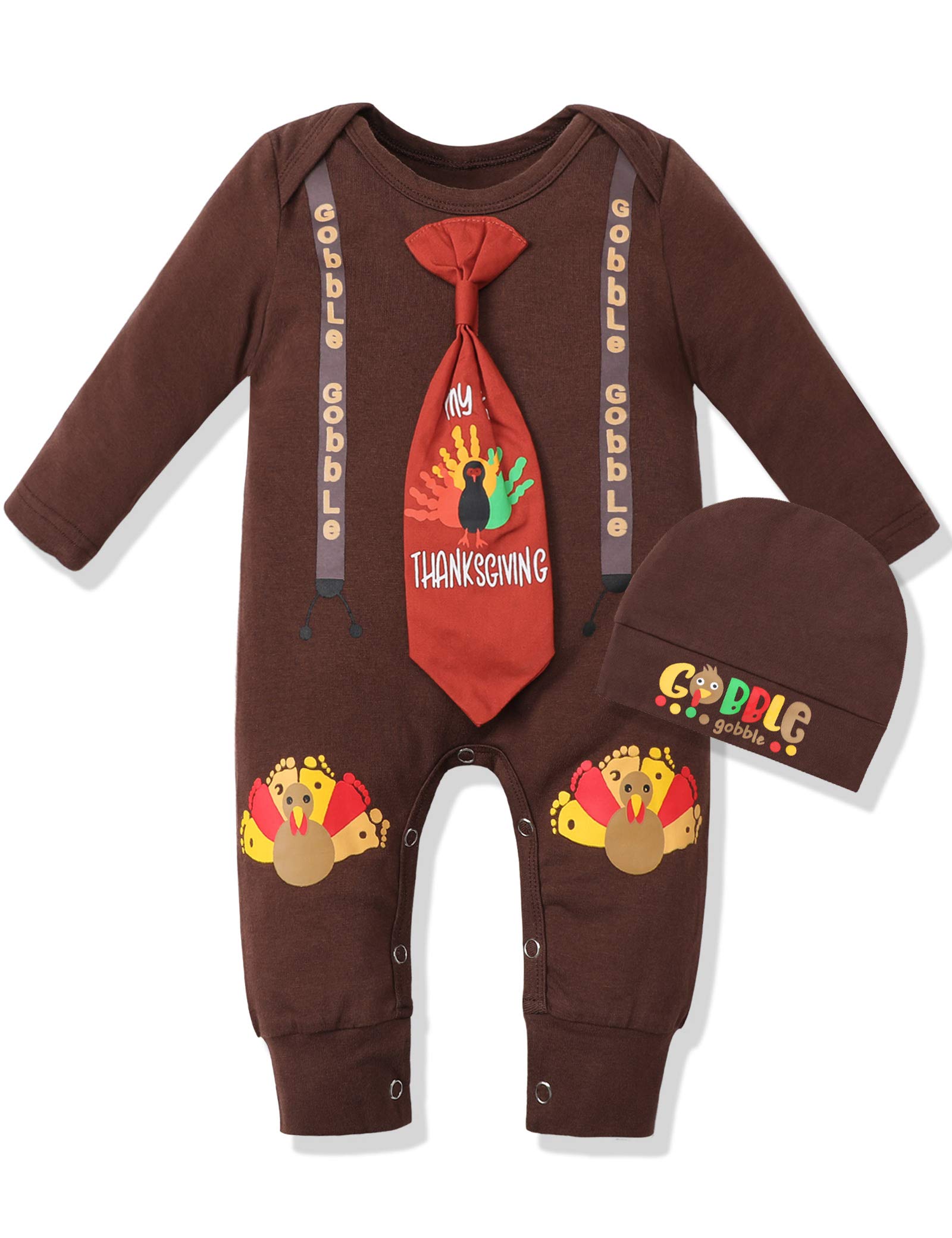 Thanksgiving Baby Boy Outfit - 2PC Jumpsuit Romper Set for Toddlers | First Thanksgiving Holiday Outfit for Boys | Perfect for Family Gatherings & Photo Shoots