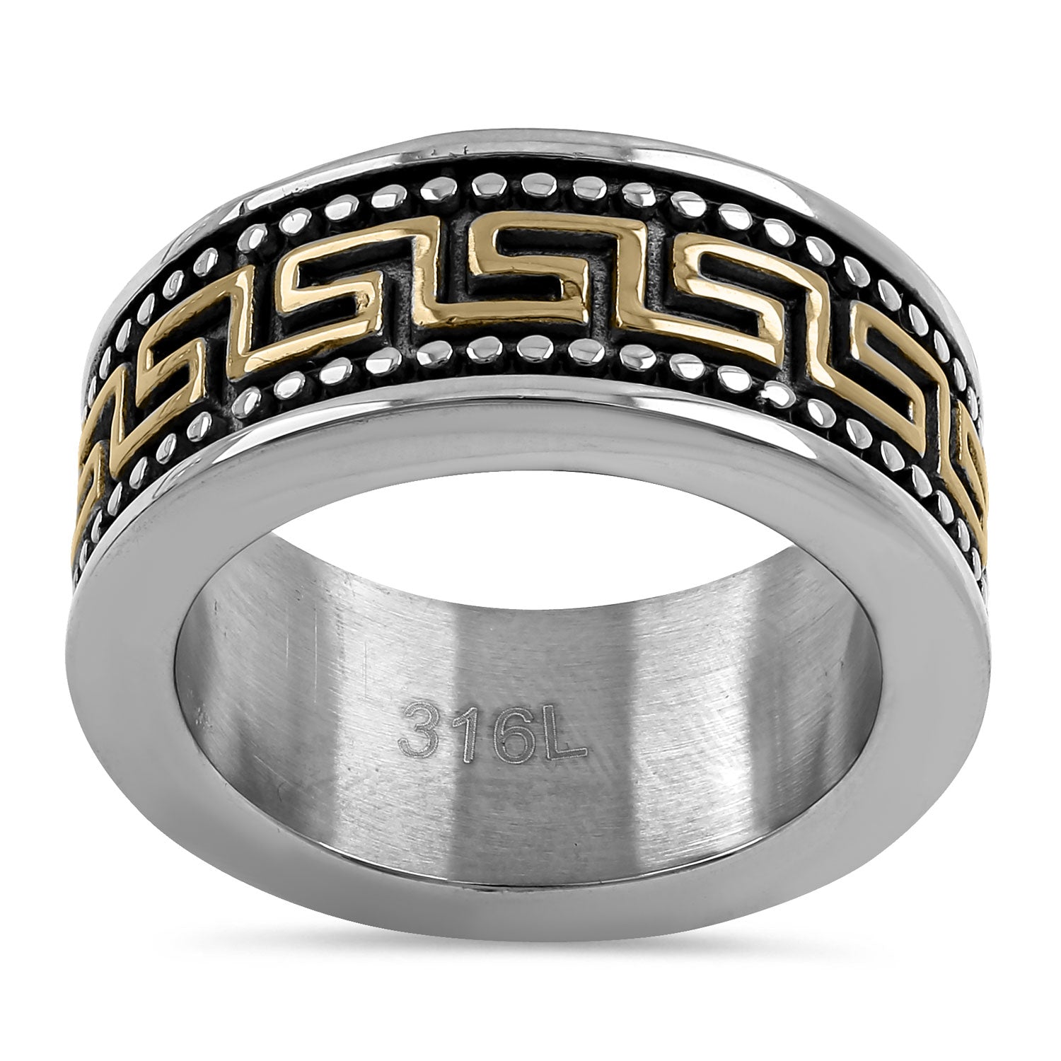 Stainless Steel Gold Plated Greek Pattern Band Ring for Women - Elegant Fashion Jewelry for Parties, Weddings & Everyday Wear