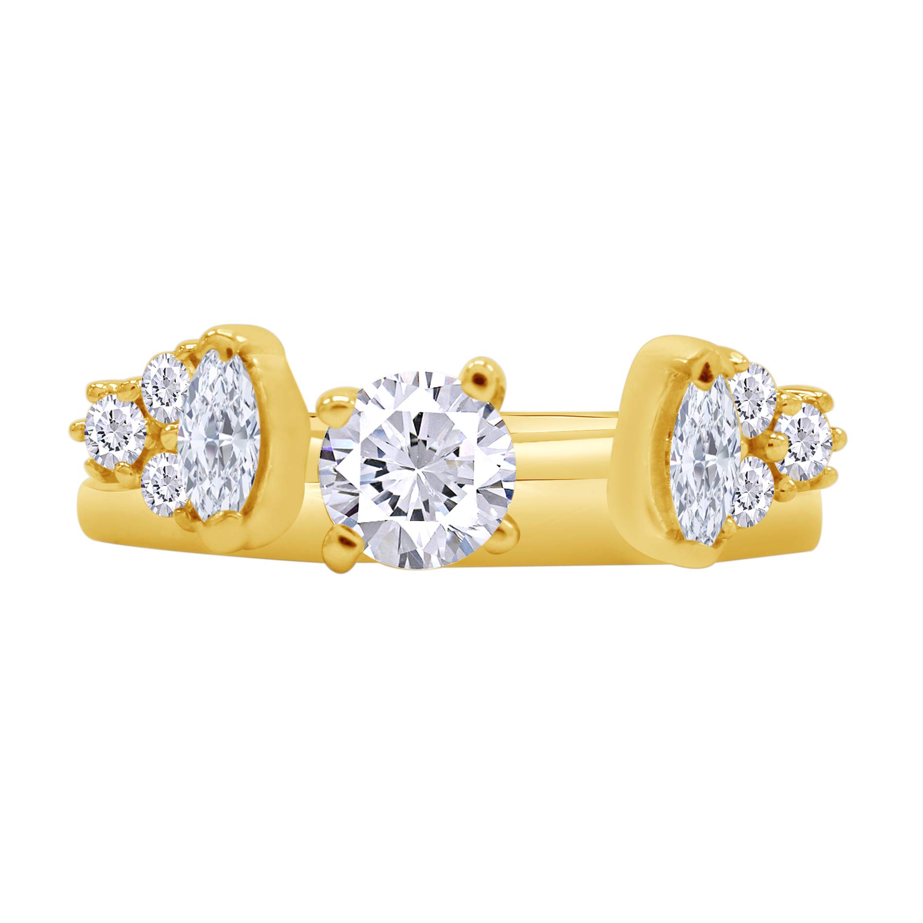 10k Gold Marquise & Round White Cubic Zirconia Wrap Enhancer Guard Ring - Elegant Stackable Jewelry for Weddings, Anniversaries & Special Occasions