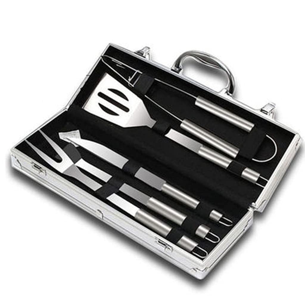 5-Piece Stainless Steel BBQ Grill Tools Set - Professional Outdoor Barbecue Accessories with Carrying Case - Perfect for Backyard Grilling, Camping & Picnics (Color: A)