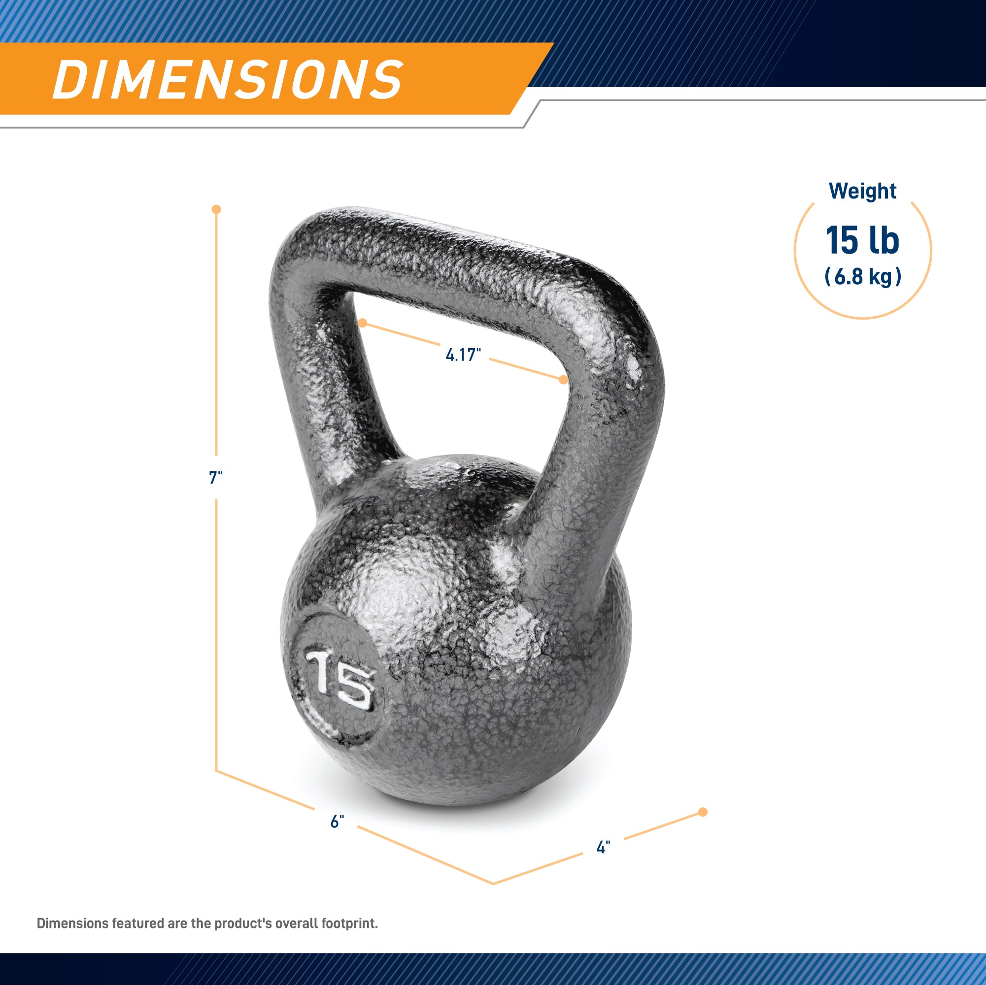 15lb Hammertone Kettlebell - Durable Cast Iron Home Gym Equipment for Strength Training, Weightlifting & CrossFit Workouts - Perfect for Home Fitness, Garage Gym & Functional Training