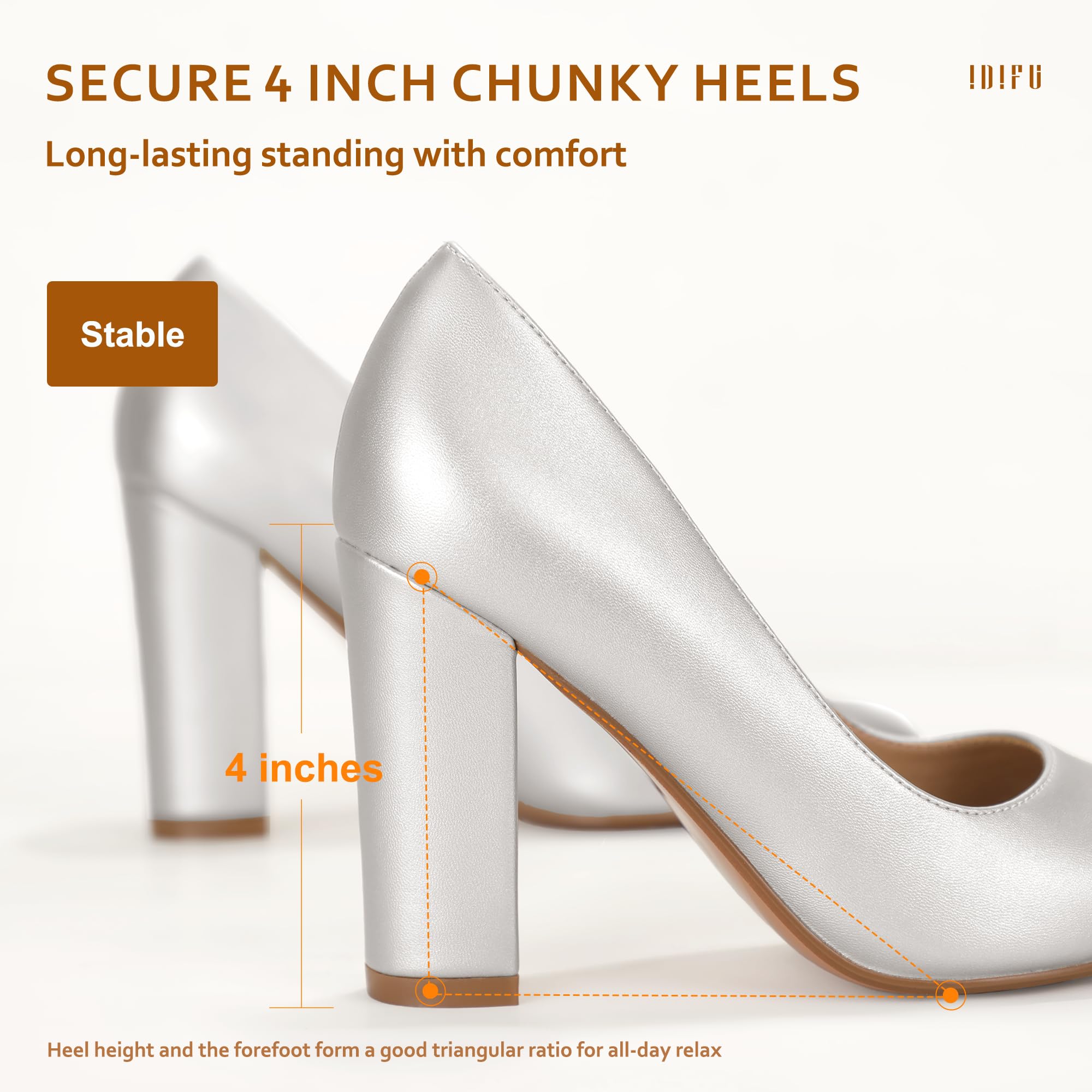 IDIFU Women's Chunky Block Heel Pointed Toe Pumps - Dressy Office Shoes for Women | Comfortable High Heels for Work, Party & Special Occasions