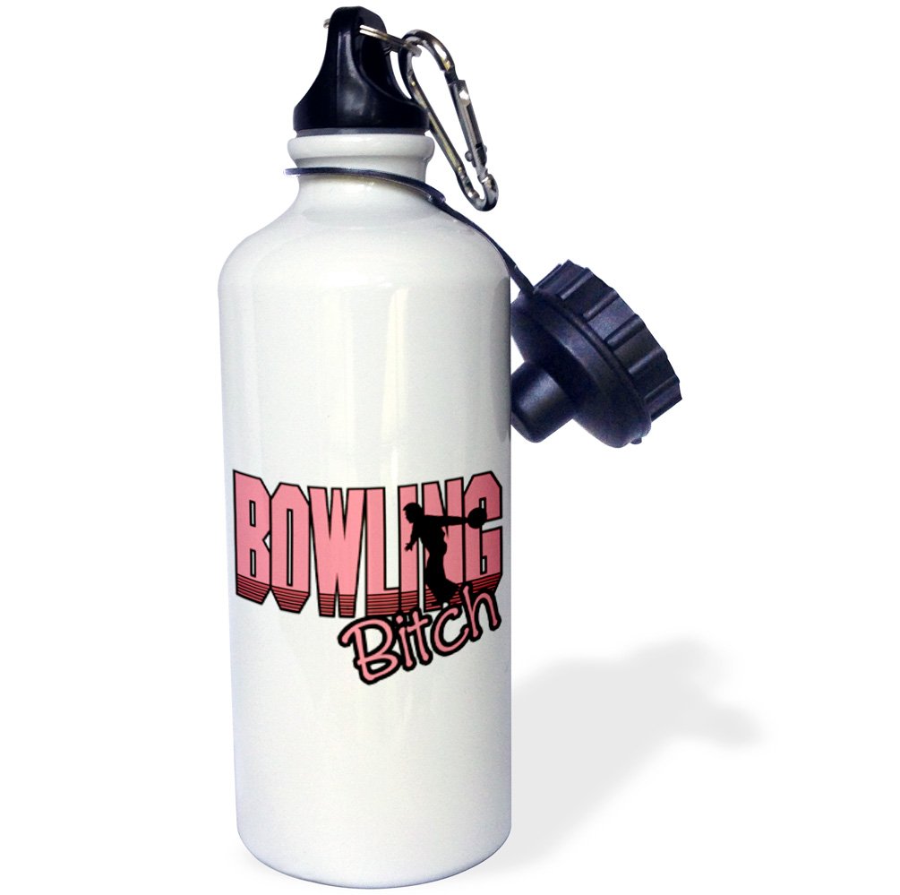 3D Rose Pink Women's Girls Bowling Sports Design Water Bottle - 21 oz White Insulated Tumbler for Gym, Workout & Outdoor Activities