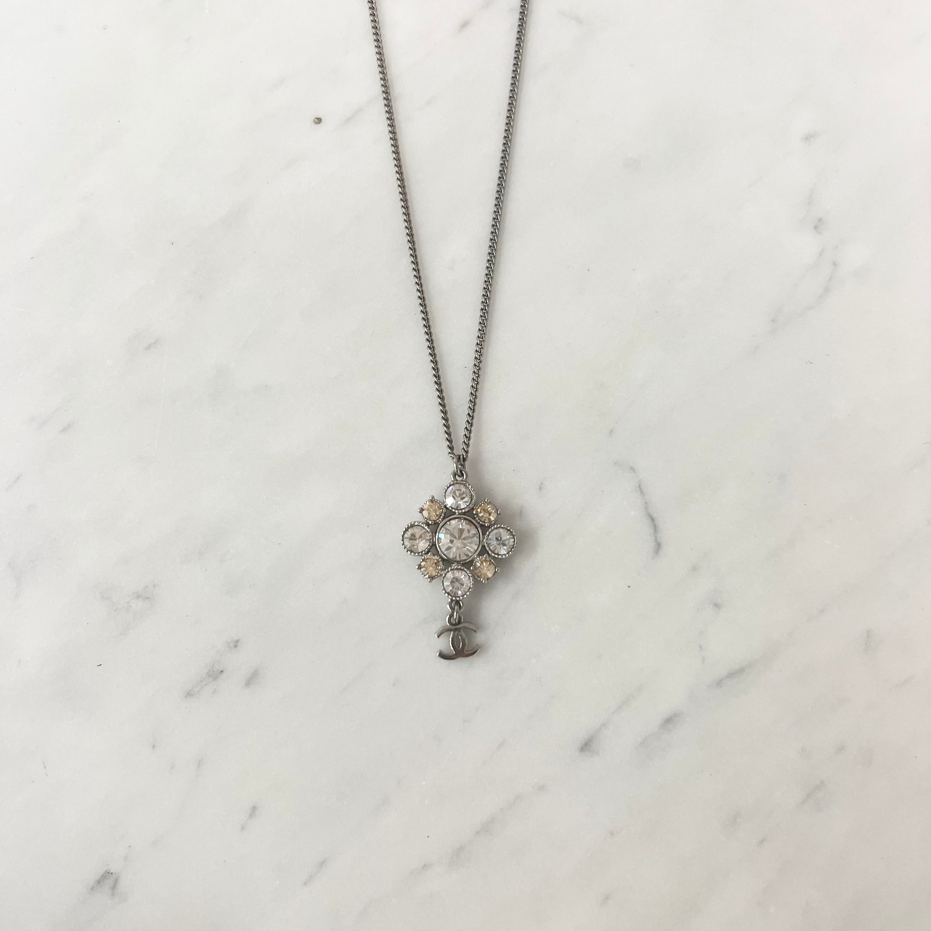 Chanel Crystal CC Logo Pendant Necklace - Elegant Costume Jewelry for Women | Perfect for Parties, Weddings & Special Occasions