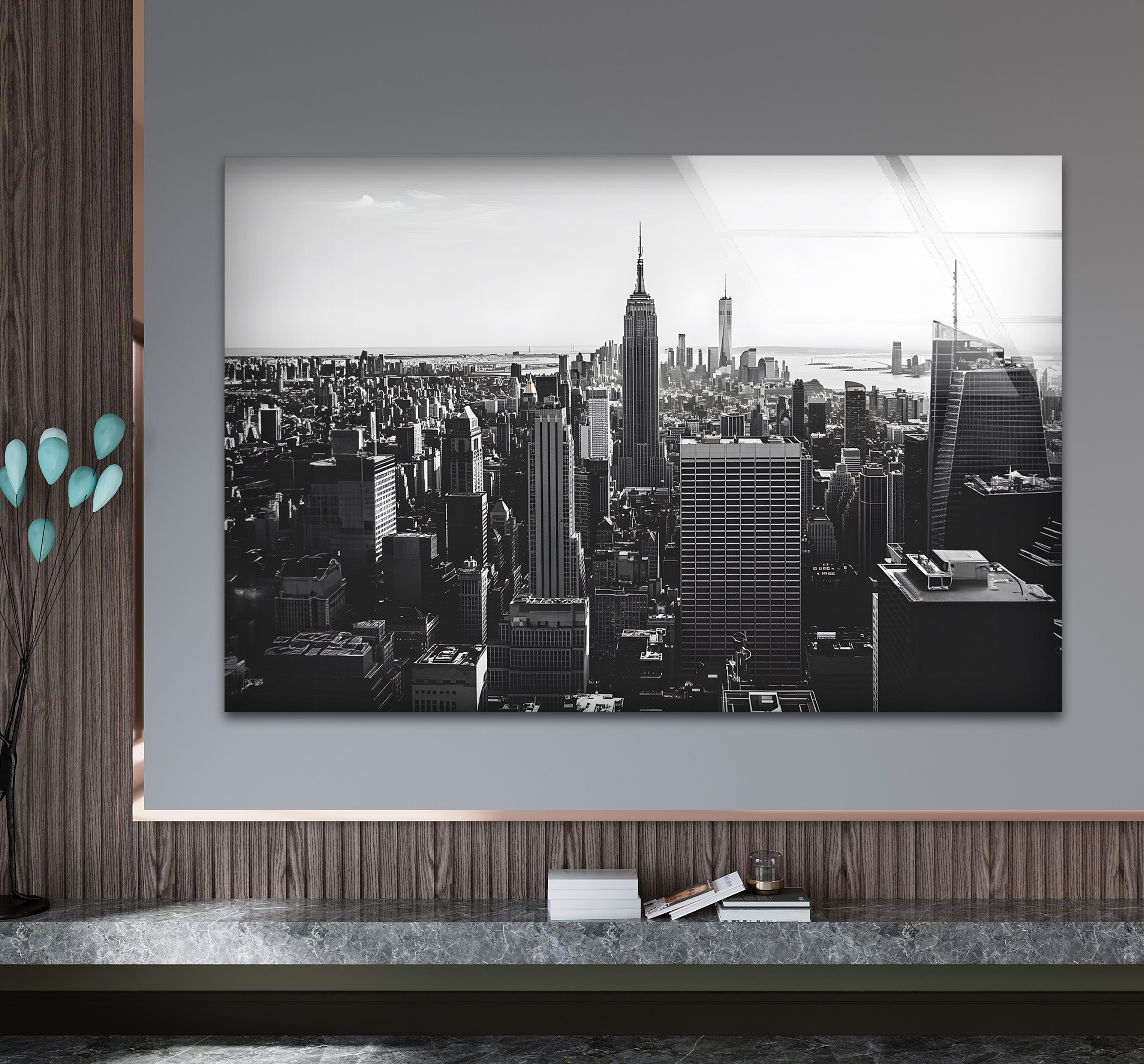 Empire State Building Glass Wall Art - Black & White NYC Skyline Decor for Home & Office | Perfect Gift for New York Lovers