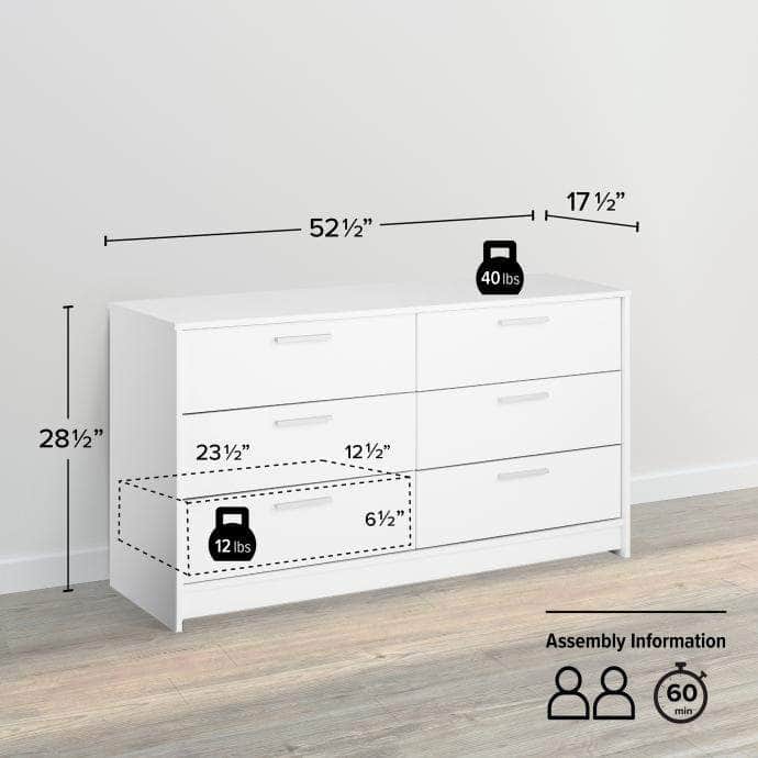 Studio Essentials 6-Drawer Dresser - White & Espresso Wooden Storage Cabinet for Bedroom Organization | Perfect for Small Spaces, Dorm Rooms & Apartment Decor