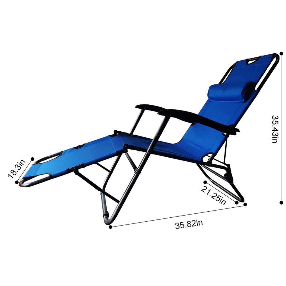 Outdoor Lounge Chairs with Adjustable Footrest & Pillow - Foldable Patio Chaise for Beach, Pool, Sunbathing, Lawn & Camping - Comfortable Blue Recliner for Relaxing in Backyard, Garden or Vacation