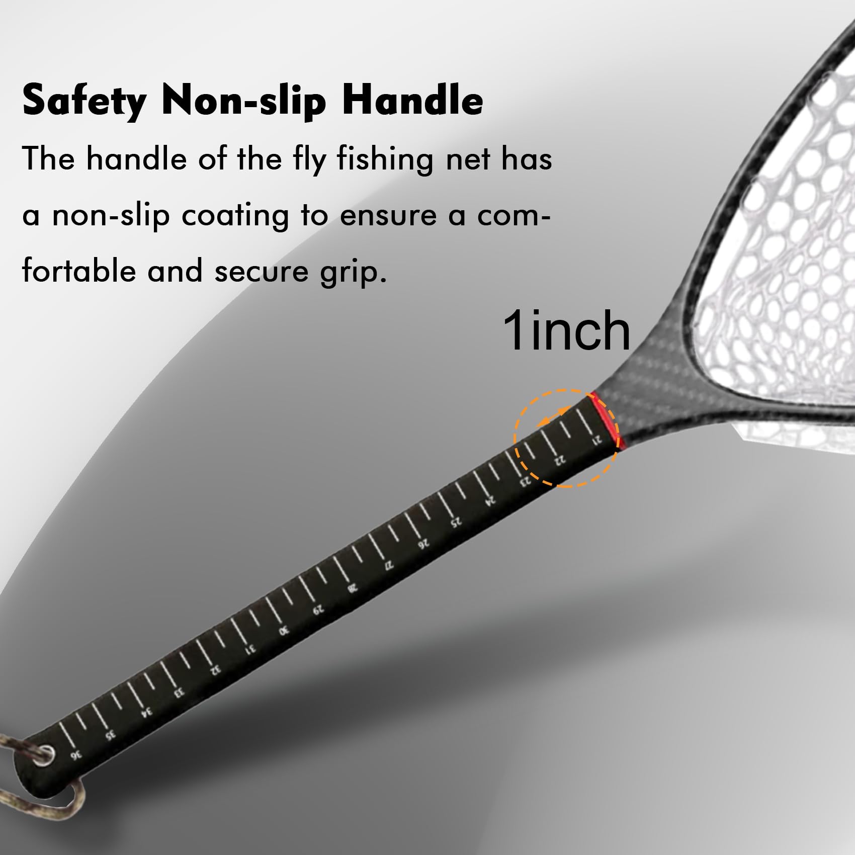 Riverruns Carbon Fiber Fishing Net - Lightweight Floating Fly Fishing Net with Soft Rubber Mesh & Measuring Lines - Ideal for Trout, Bass, and Freshwater Fishing - Perfect for Catch-and-Release, Kayak Fishing, and Stream Wading